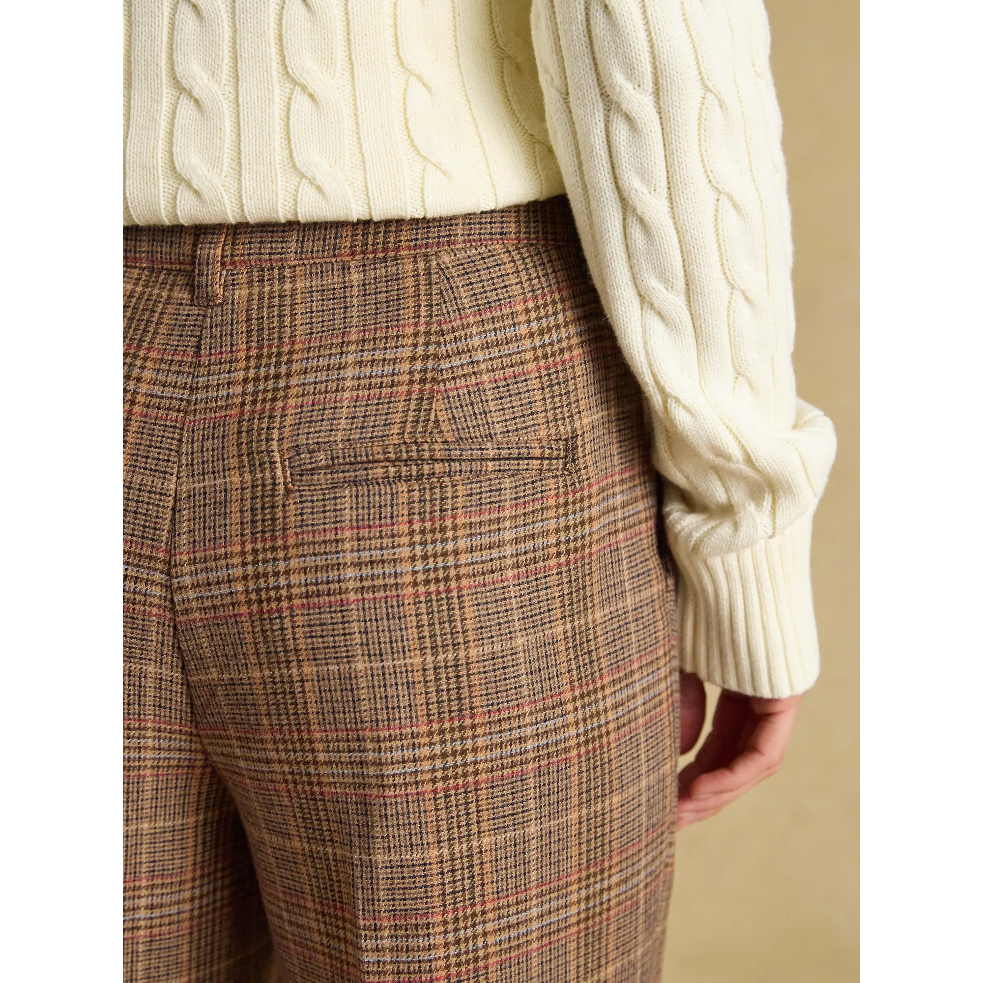 Product image 6 of 7 of Joules Women's Foxley Wool Rich Wide Leg Tweed Trousers - Brown Check Erica Tweed
