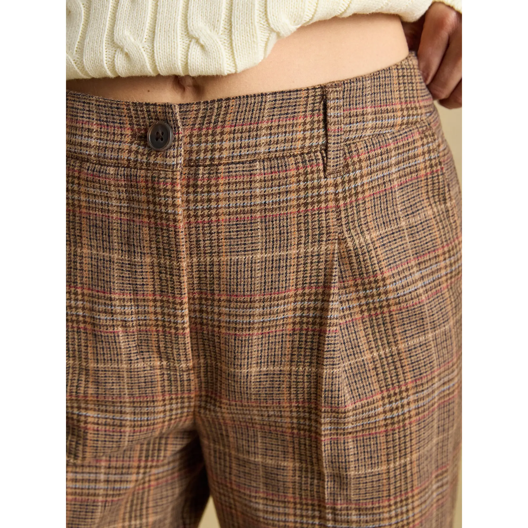 Product image 7 of 7 of Joules Women's Foxley Wool Rich Wide Leg Tweed Trousers - Brown Check Erica Tweed