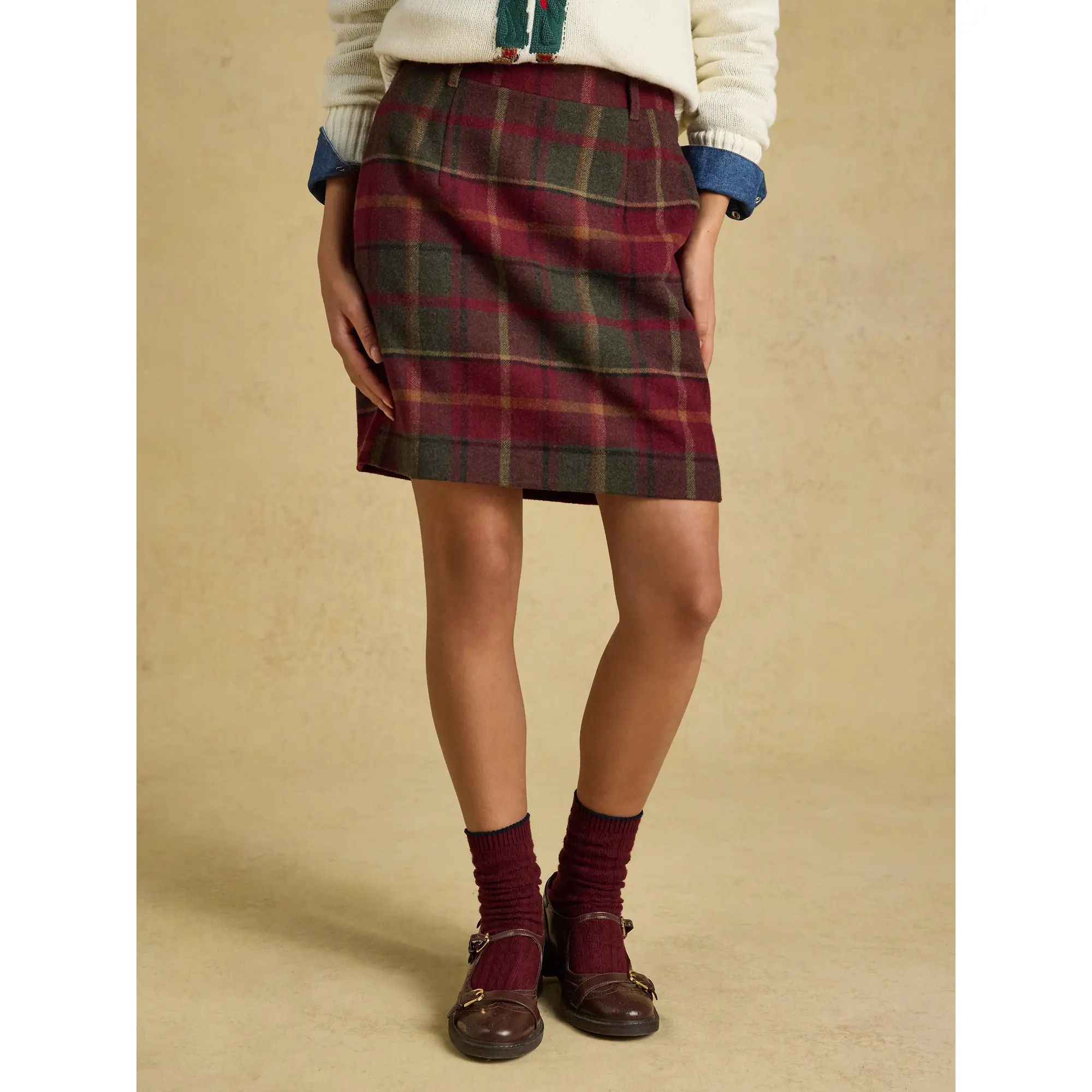 Product image 2 of 6 of Joules Women's Bramble Short Tweed Wool Blend Skirt - Rusland Check