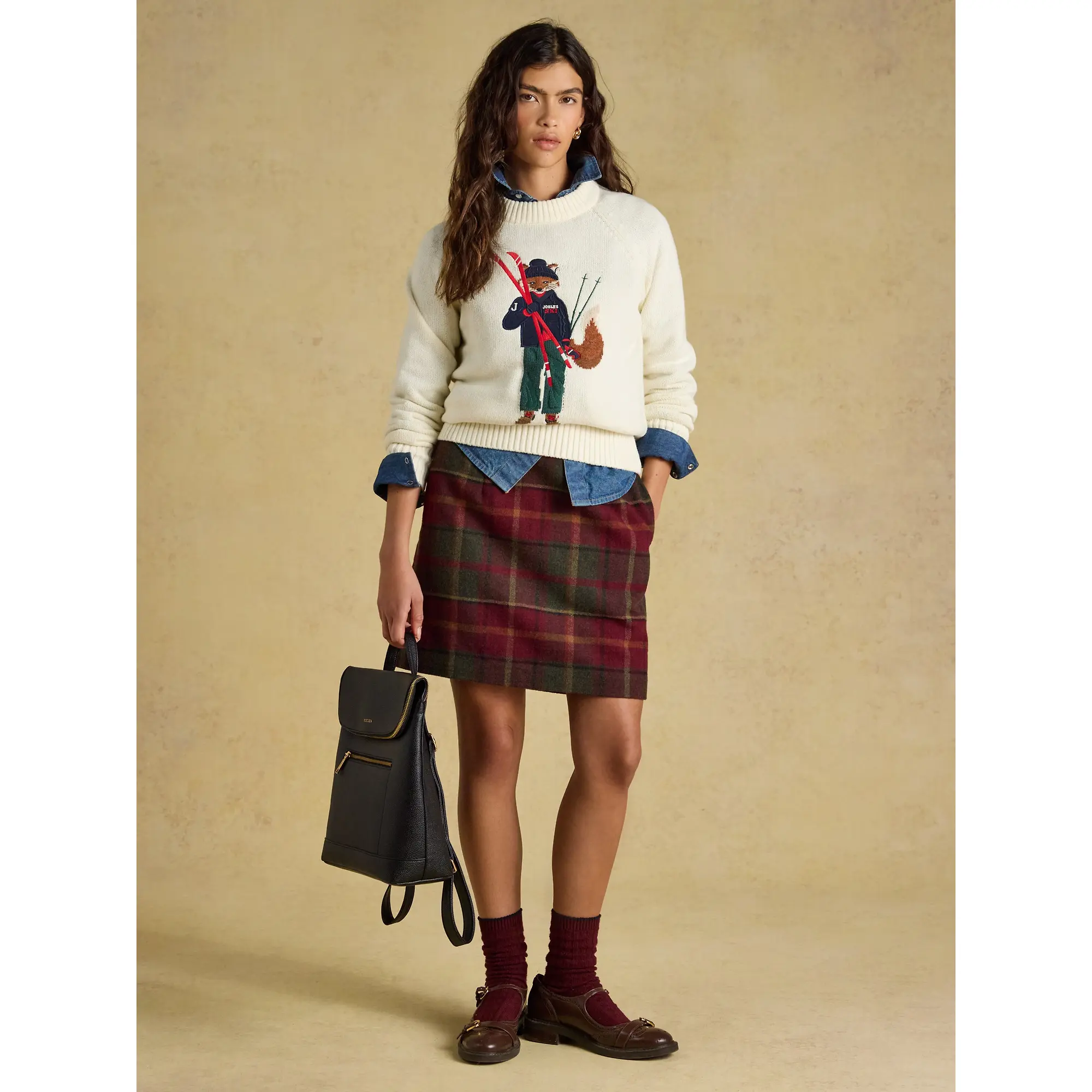 Product image 4 of 6 of Joules Women's Bramble Short Tweed Wool Blend Skirt - Rusland Check