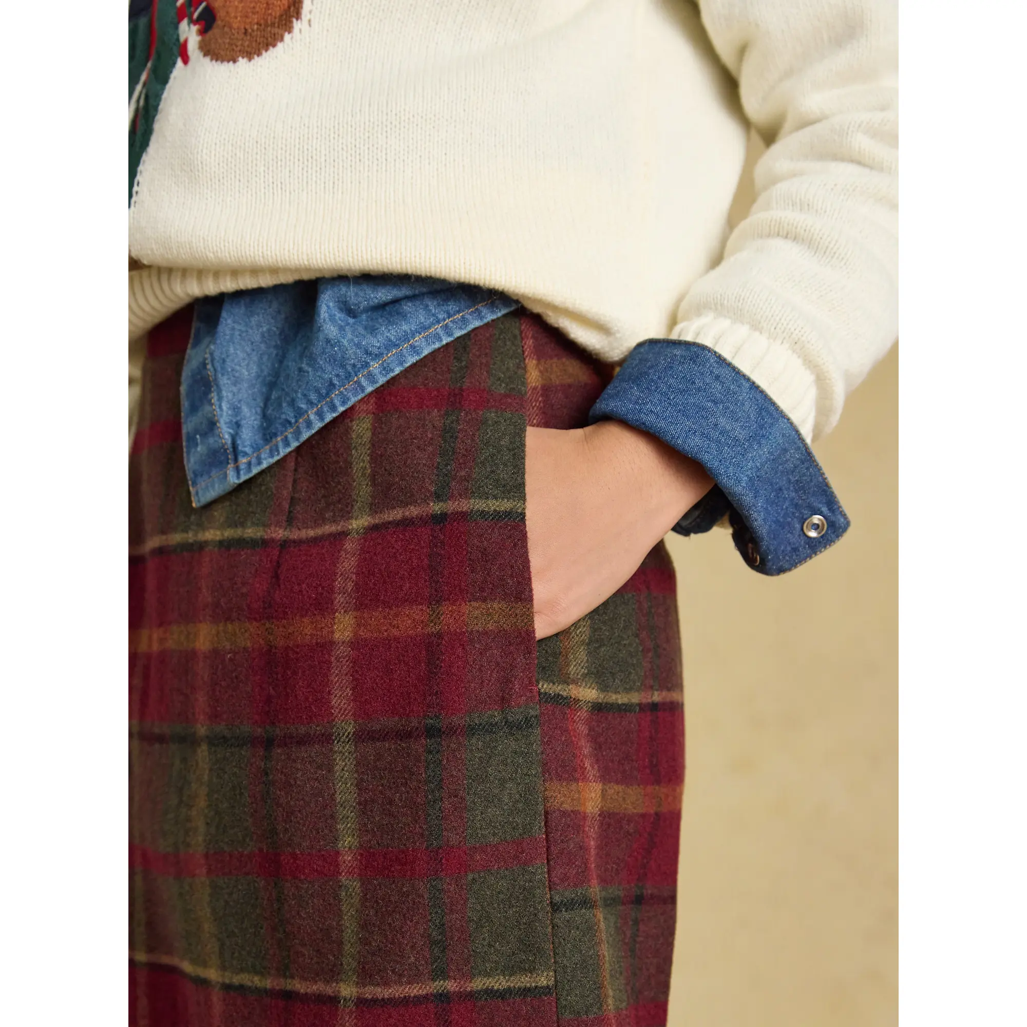 Product image 5 of 6 of Joules Women's Bramble Short Tweed Wool Blend Skirt - Rusland Check