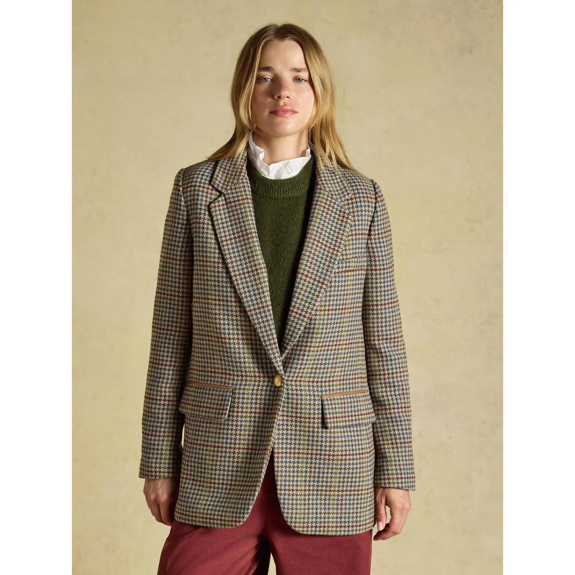 Product image 2 of 10 of Joules Women's Hackmore Check Relaxed Fit Tweed Blazer With Wool - Elton Tweed
