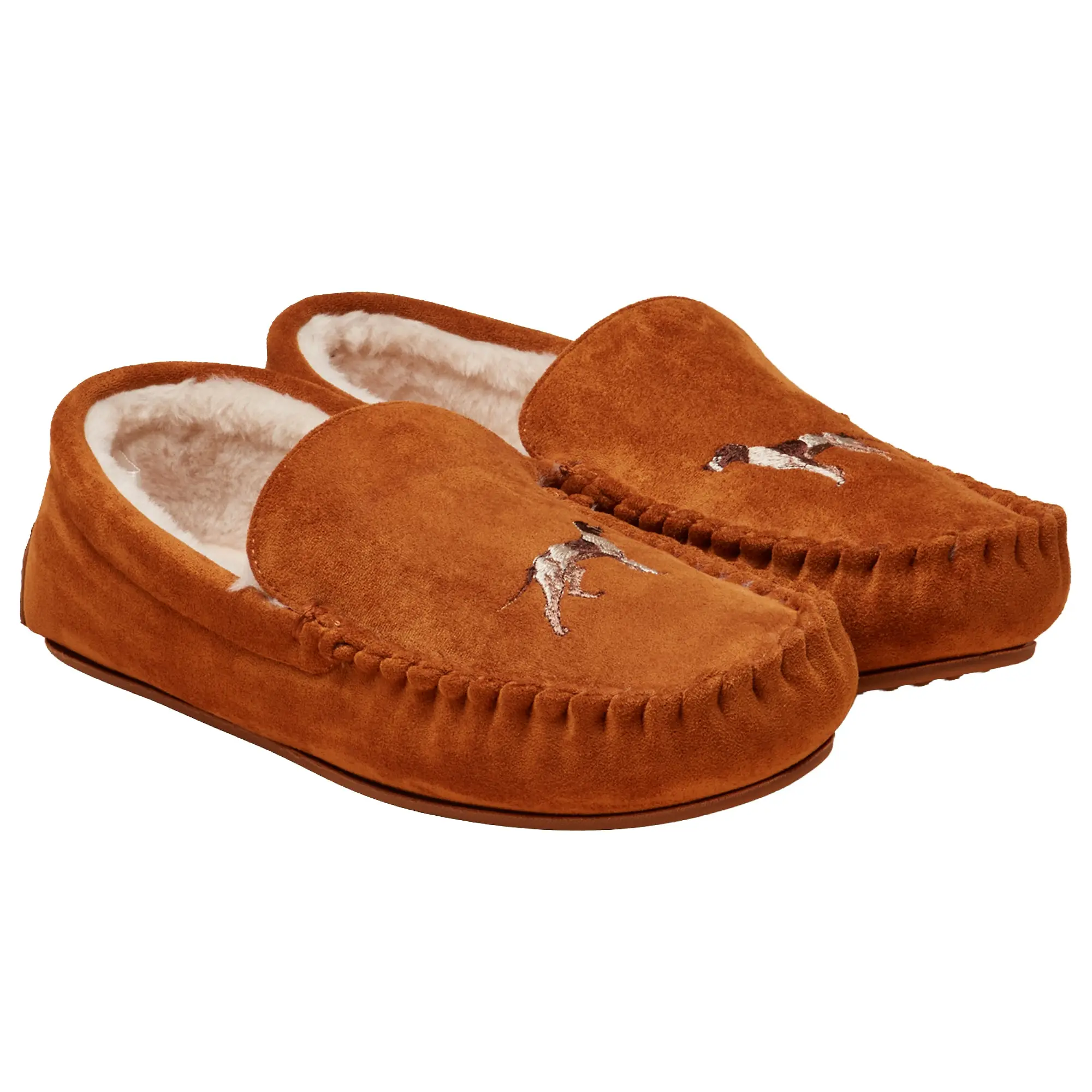 Product image 1 of 6 of Joules Men's Moccasin Embroidered Slippers - Tan Brown