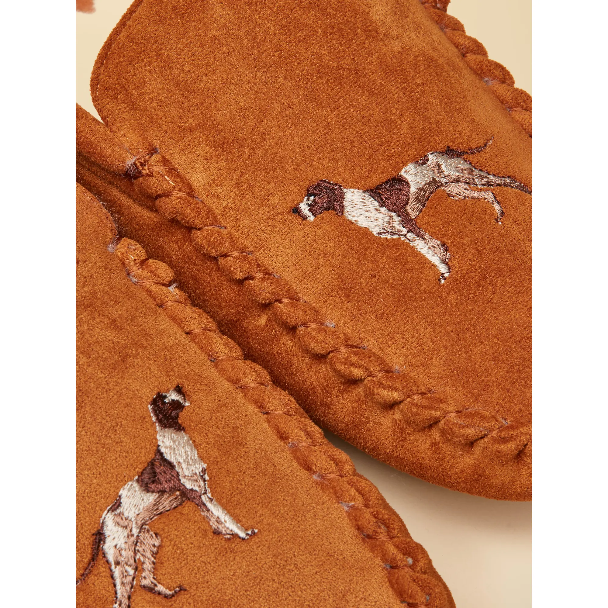 Product image 4 of 6 of Joules Men's Moccasin Embroidered Slippers - Tan Brown
