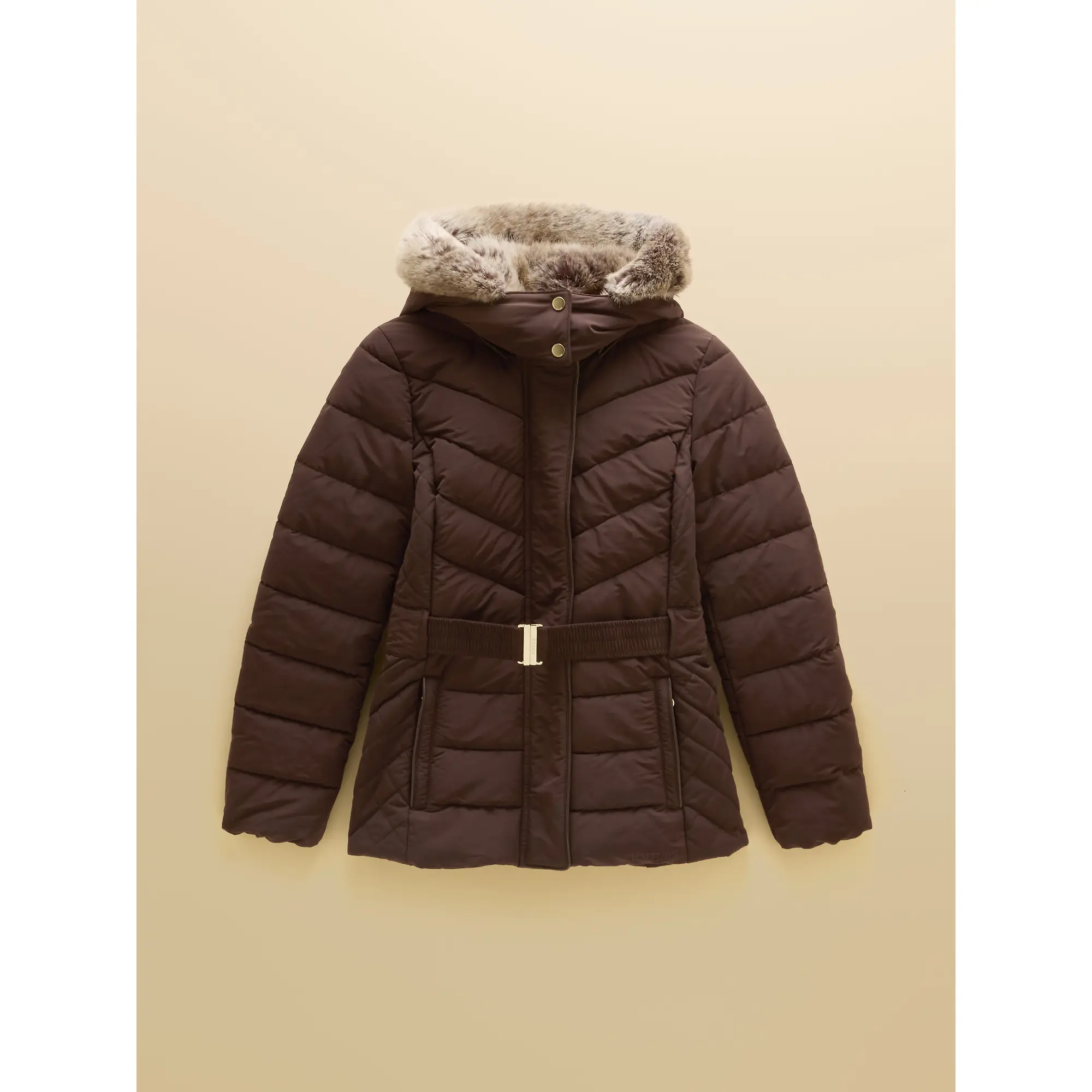 Product image 14 of 25 of Joules Women's Aspen Showerproof Padded Coat with Faux Fur Hood - Chocolate Brown