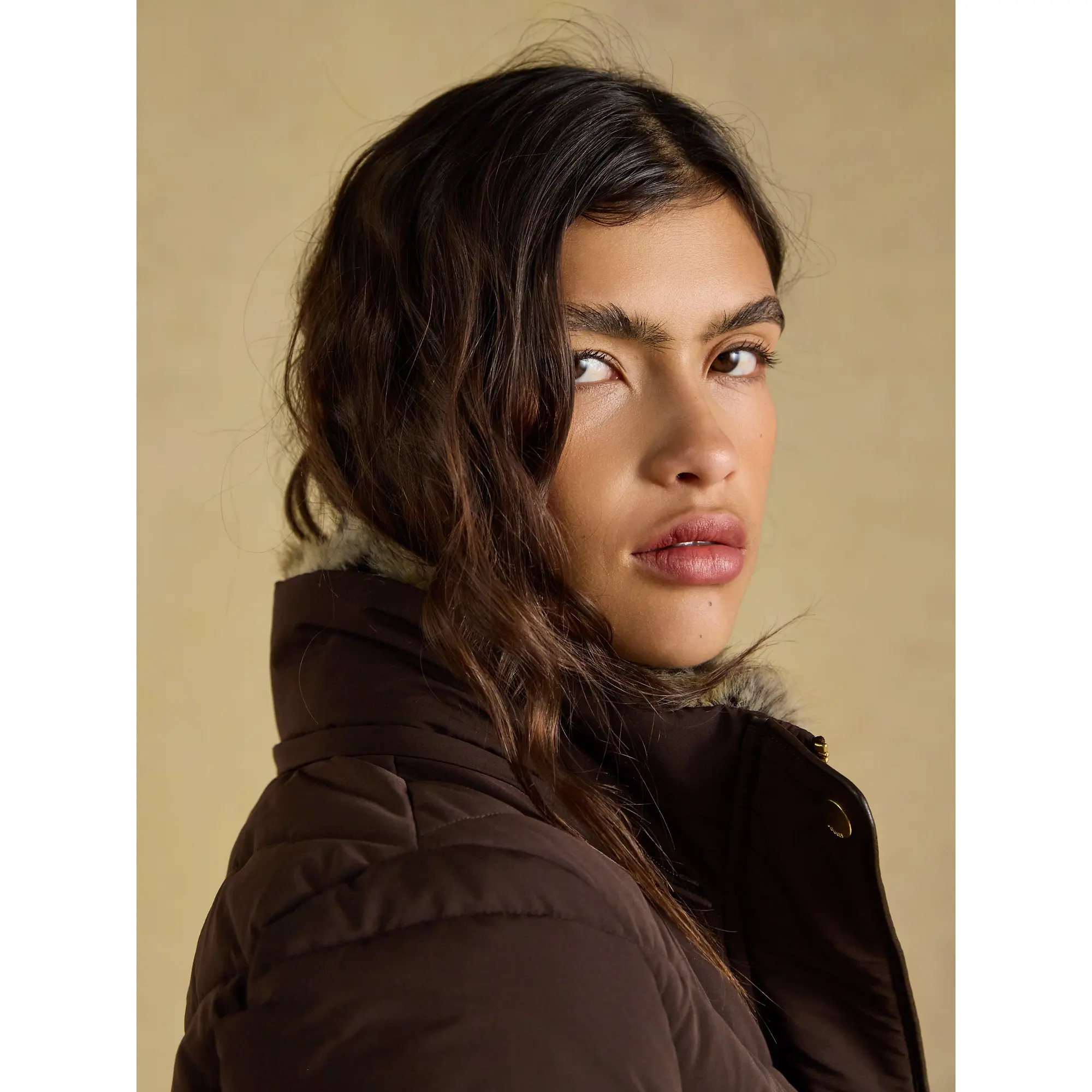 Product image 25 of 25 of Joules Women's Aspen Showerproof Padded Coat with Faux Fur Hood - Chocolate Brown
