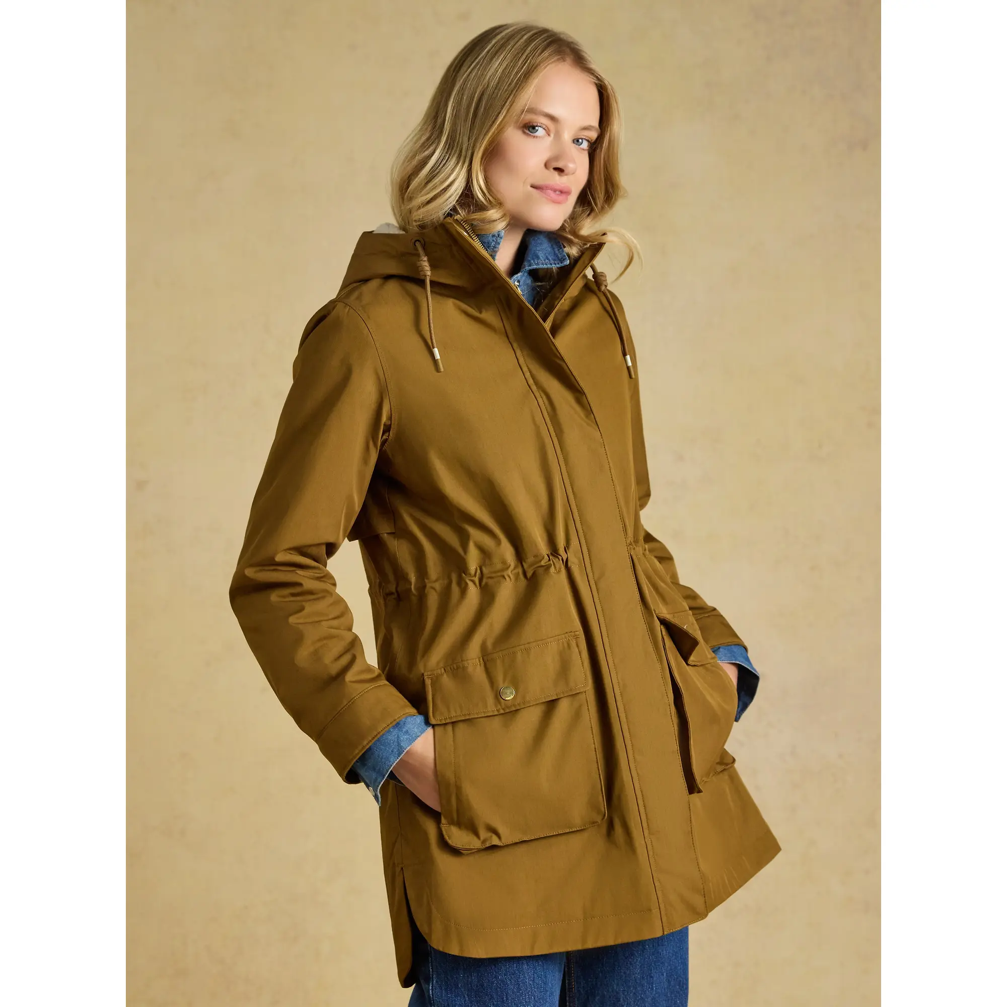 Product image 2 of 10 of Joules Women's Evercosy Borg Lined Waterproof Raincoat With Hood - Tan Brown