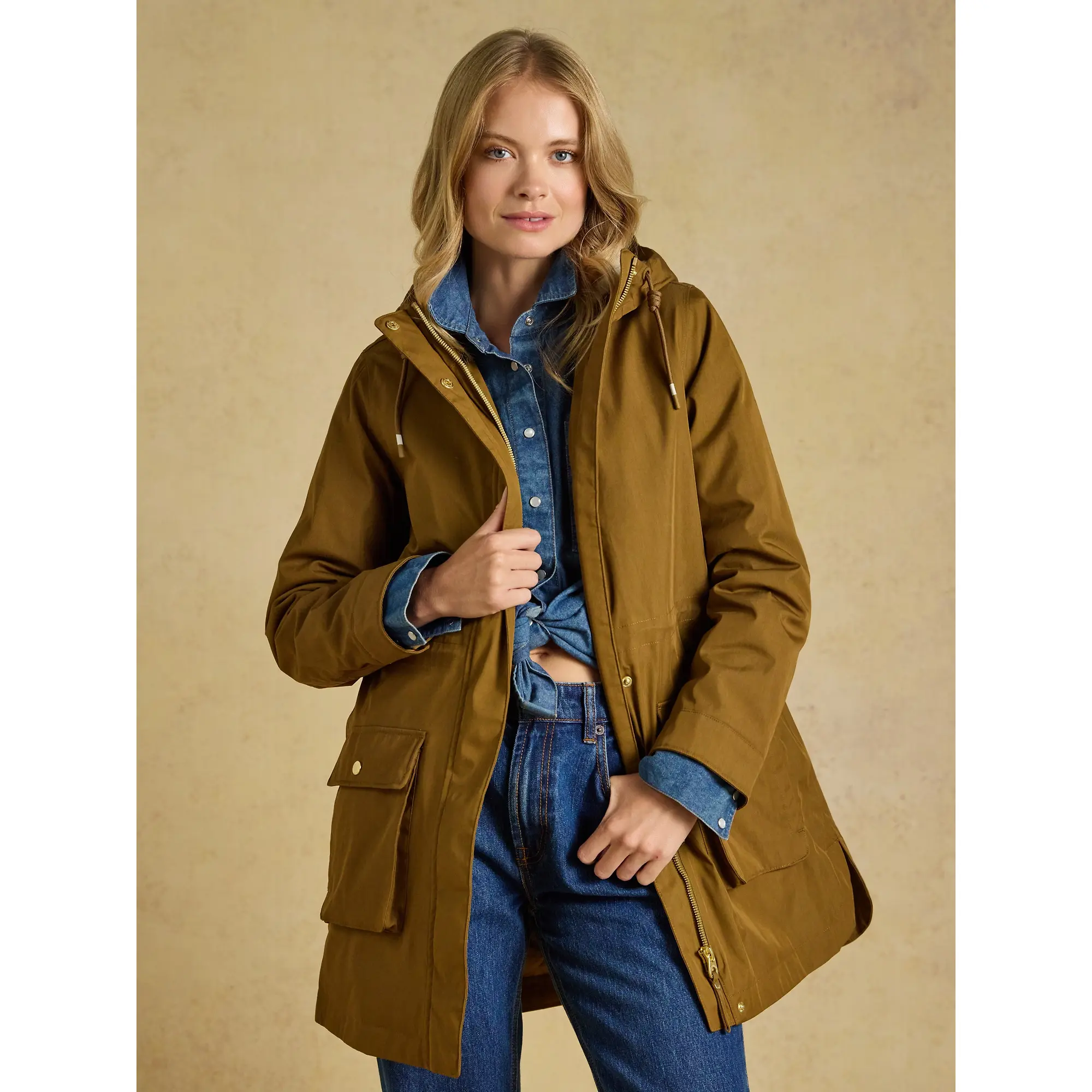 Product image 4 of 10 of Joules Women's Evercosy Borg Lined Waterproof Raincoat With Hood - Tan Brown