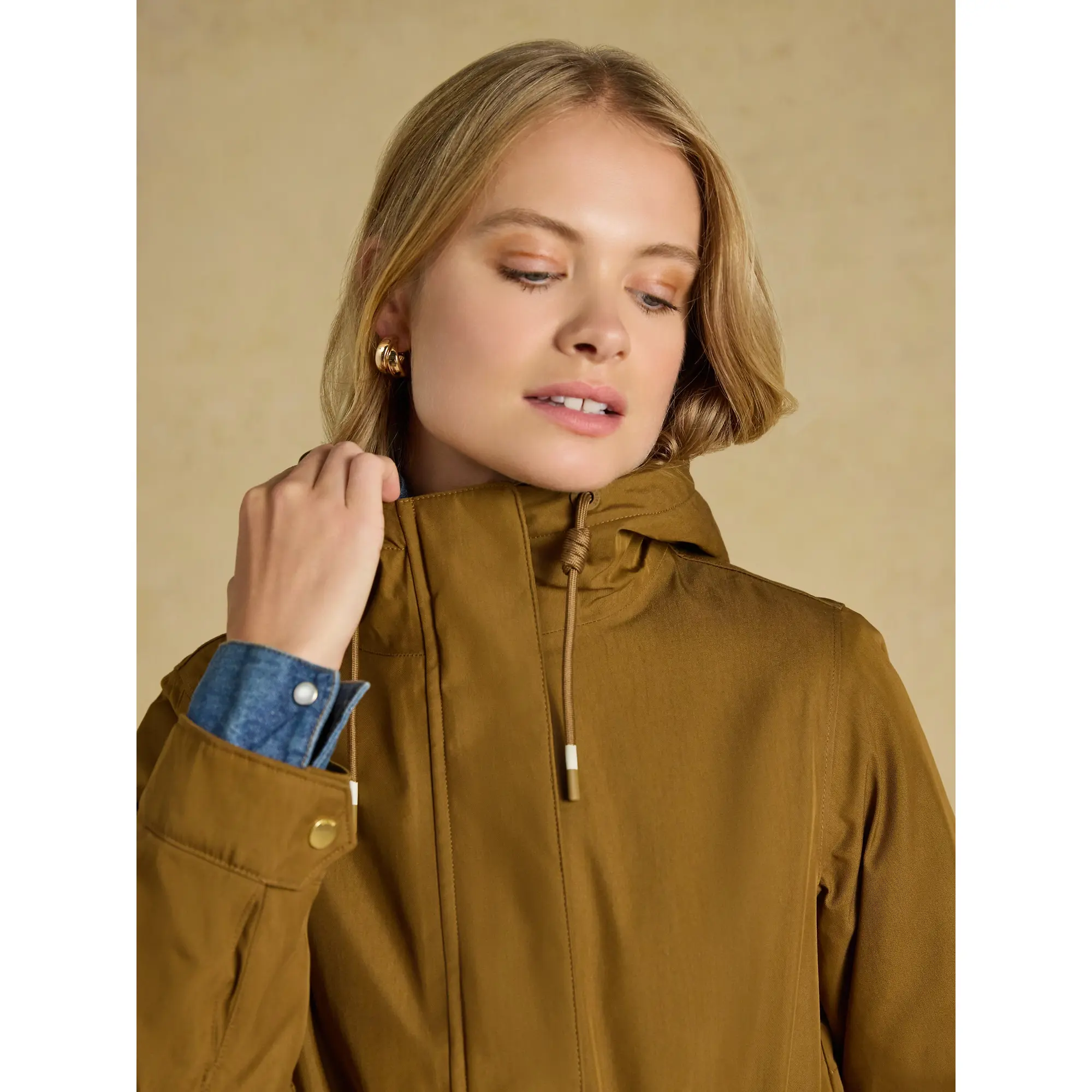 Product image 8 of 10 of Joules Women's Evercosy Borg Lined Waterproof Raincoat With Hood - Tan Brown