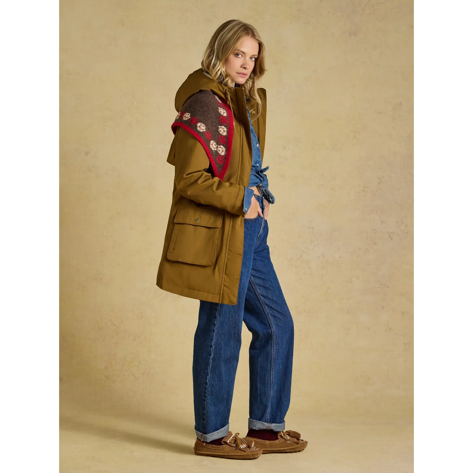 Product image 9 of 10 of Joules Women's Evercosy Borg Lined Waterproof Raincoat With Hood - Tan Brown