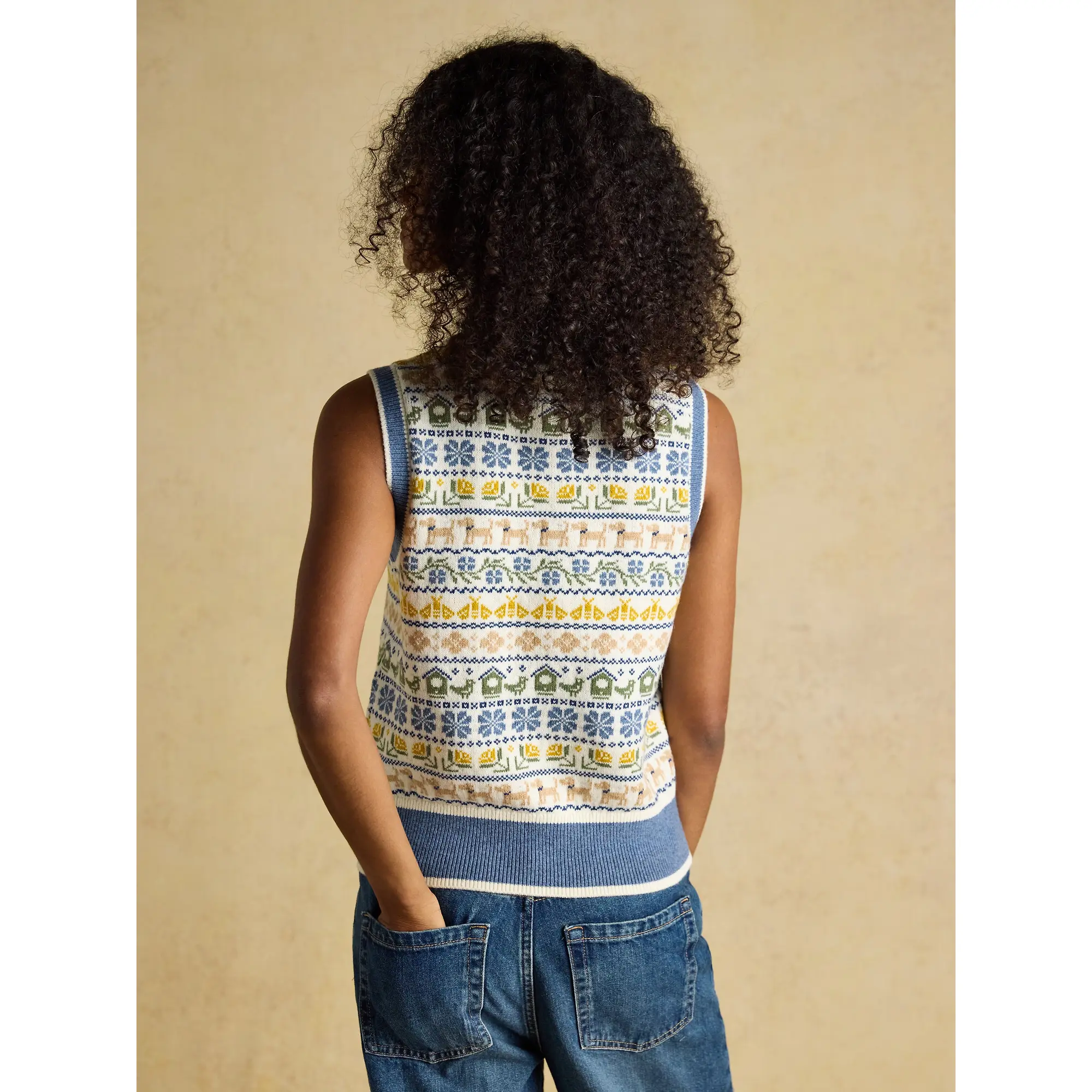 Product image 3 of 9 of Joules Women's Birds & Bees Knitted Crew Neck Vest - Cream/Blue