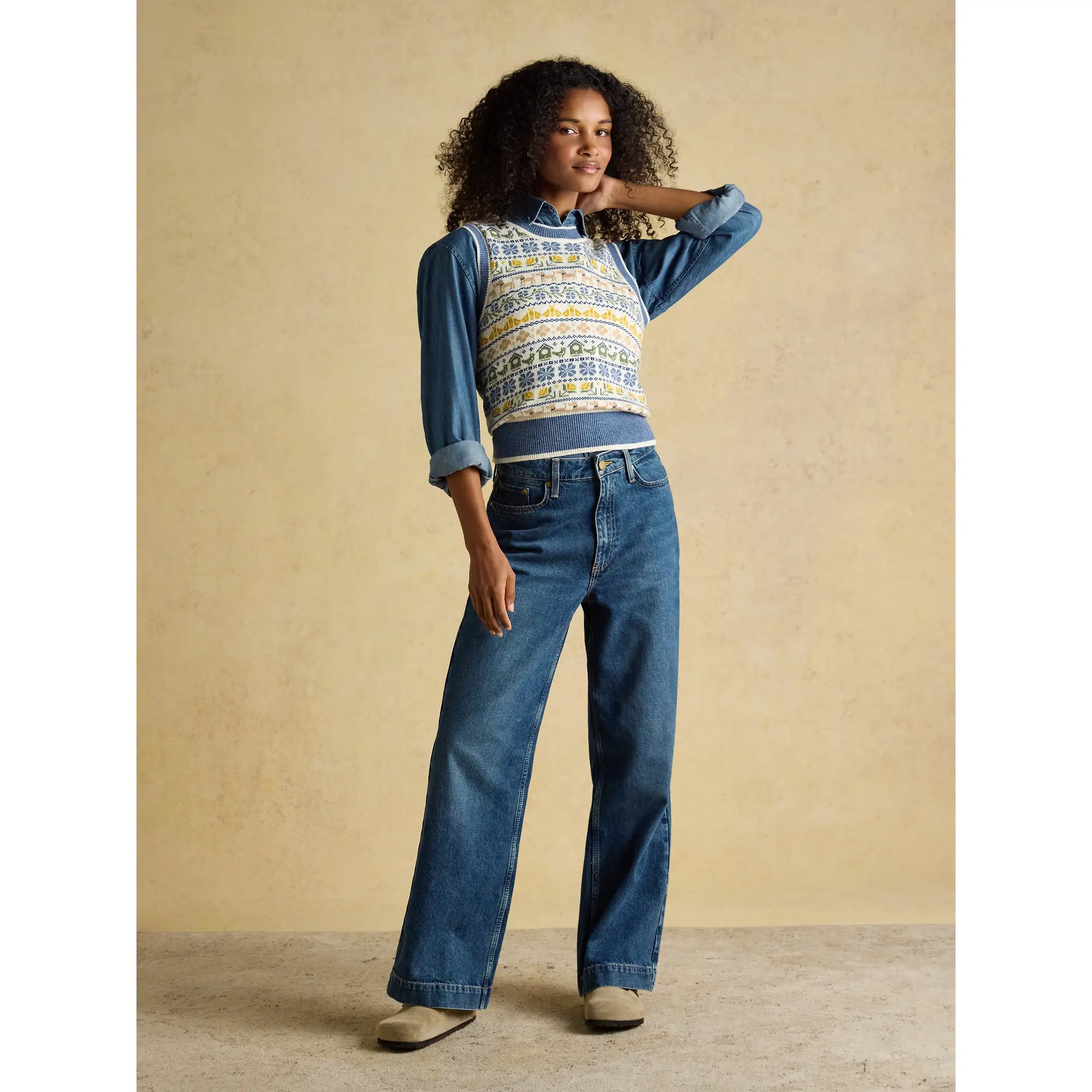 Product image 7 of 9 of Joules Women's Birds & Bees Knitted Crew Neck Vest - Cream/Blue