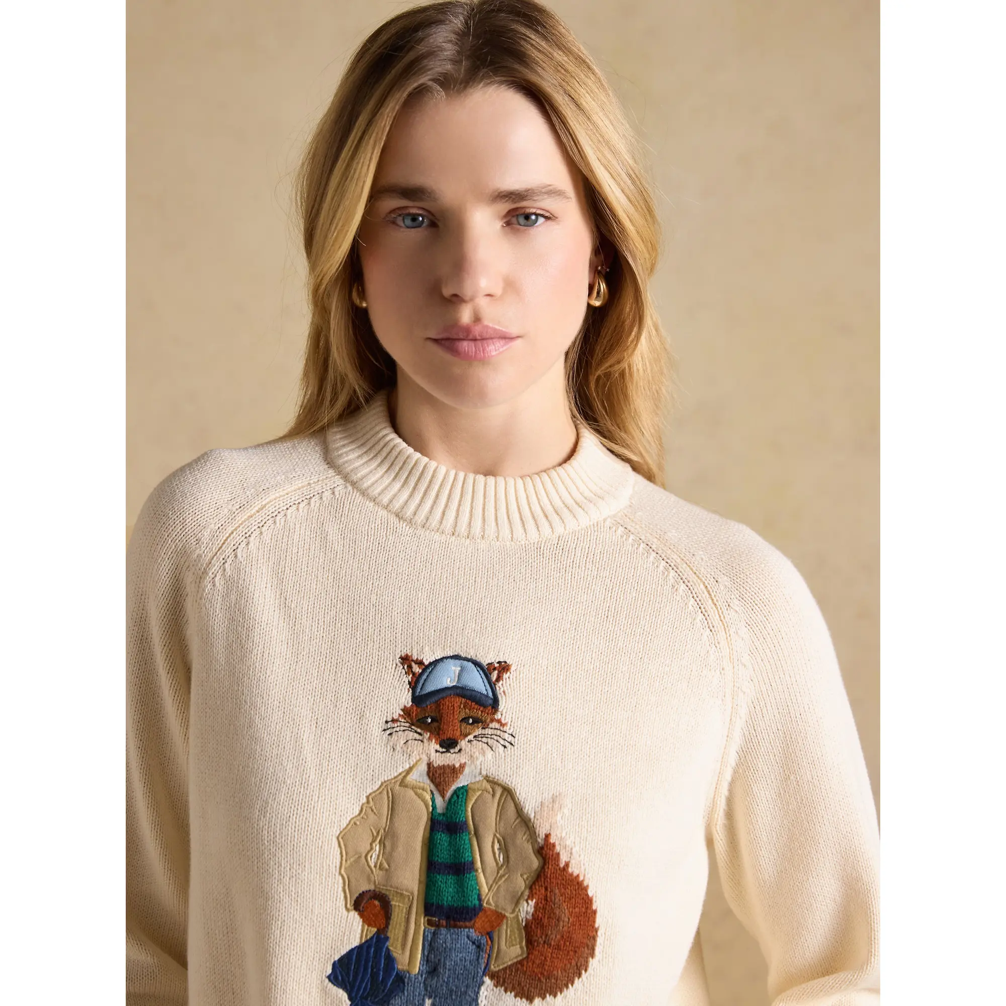 Product image 7 of 10 of Joules Women's April Showers Jonty Fox Embroidered Crew Neck Jumper - Cream