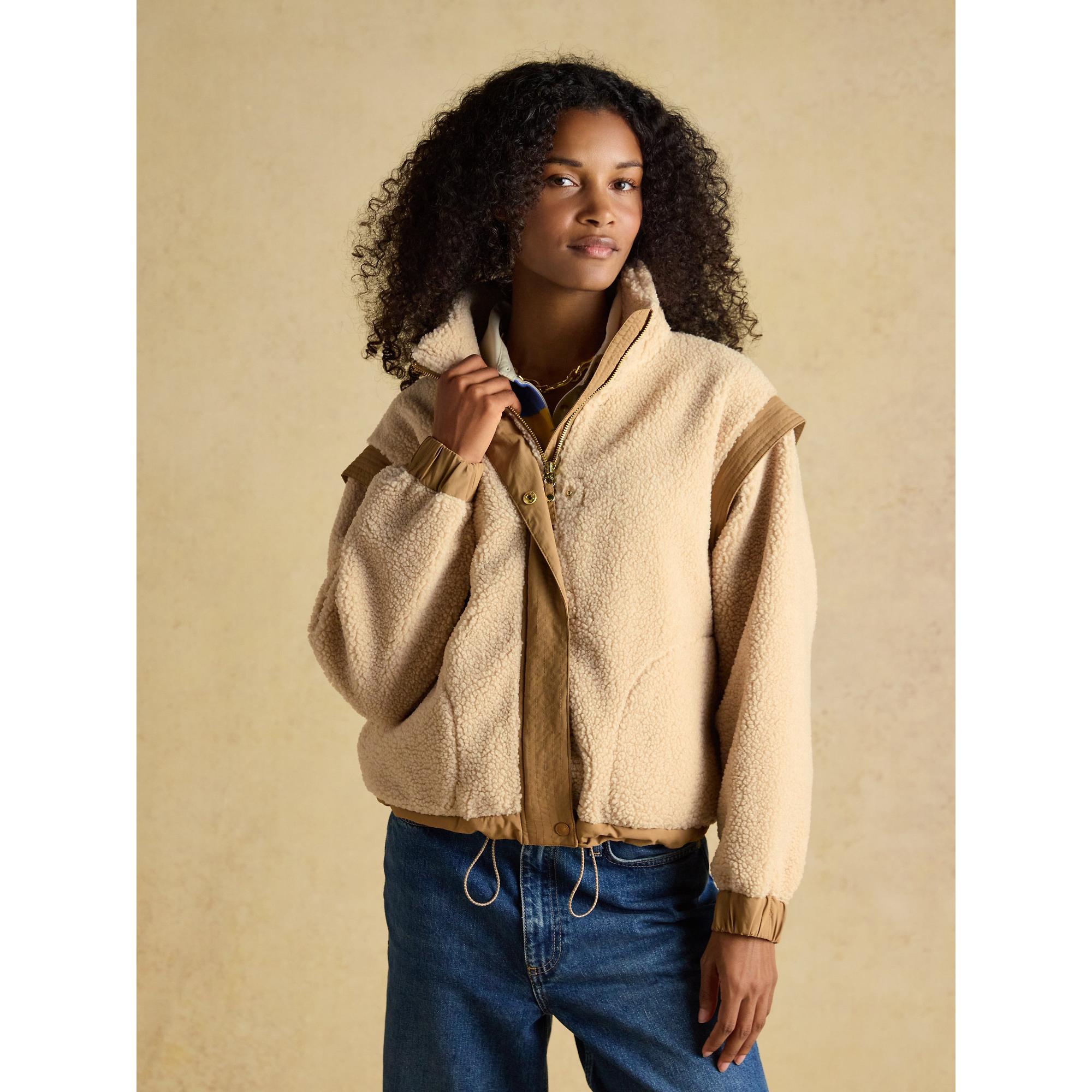 Joules Women's 2 in 1 Borg Full Zip Fleece Jacket - Cream