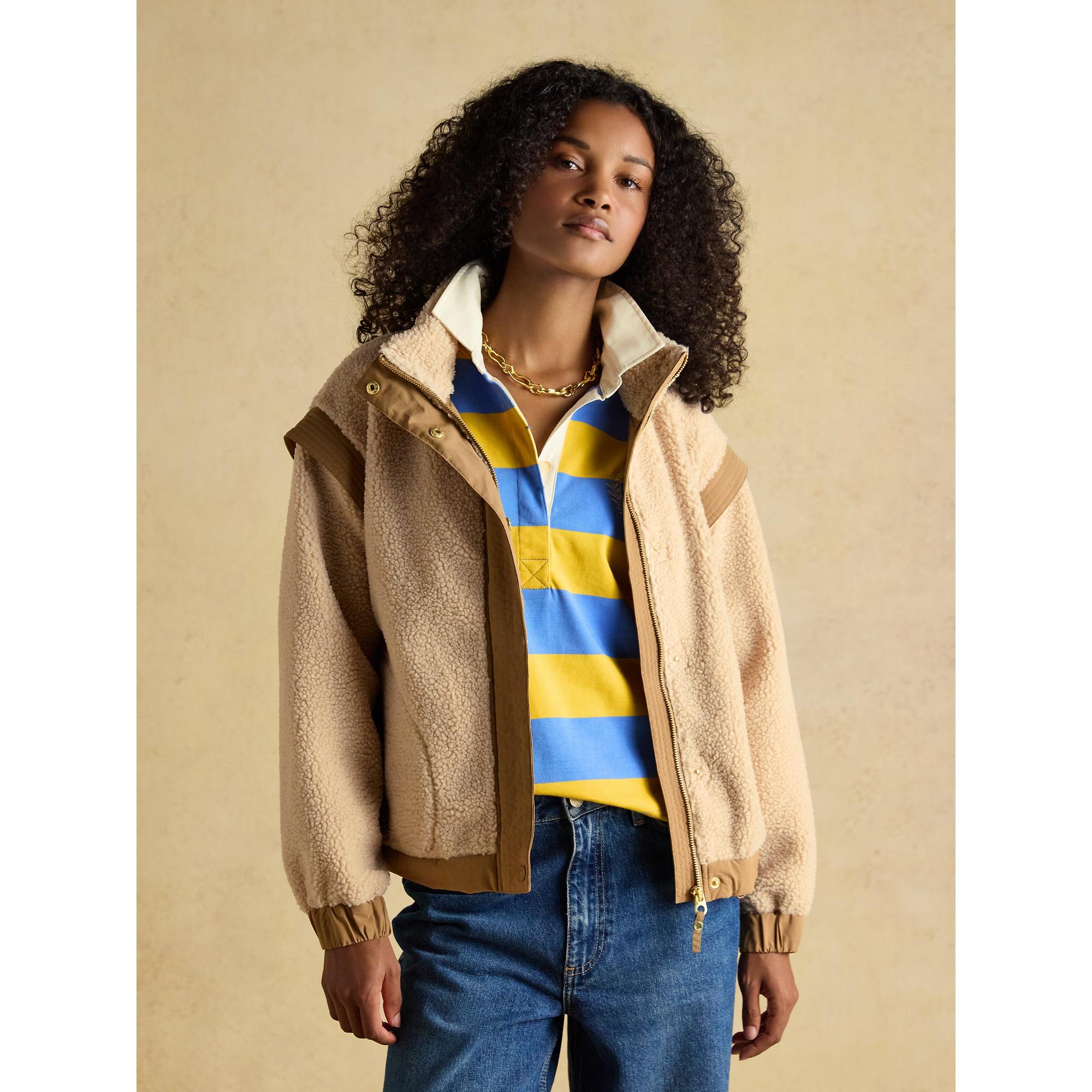Joules Women's 2 in 1 Borg Full Zip Fleece Jacket - Cream