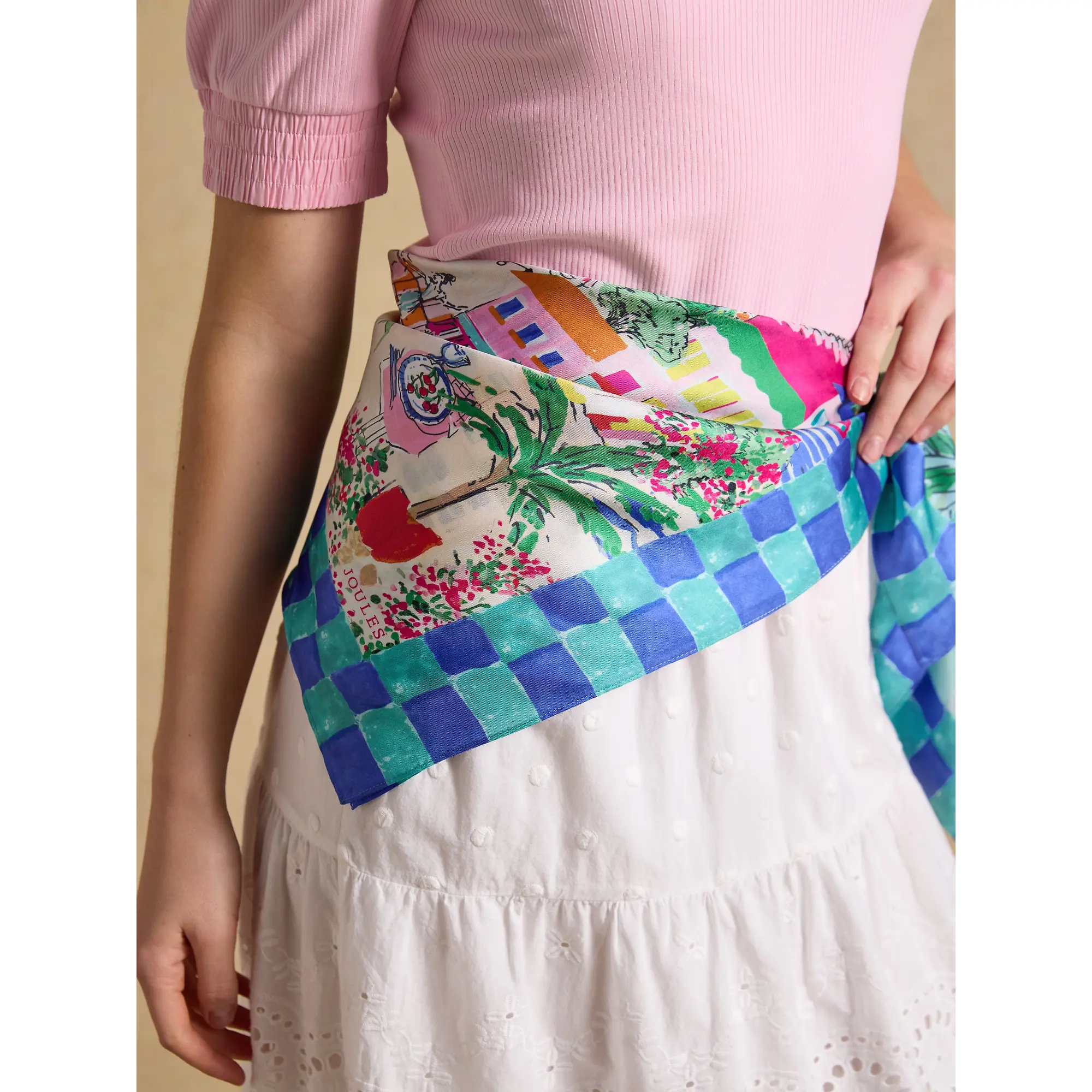 Product image 4 of 8 of Joules Women's Bloomfield Square 100% Silk Scarf - Amalfi Scene