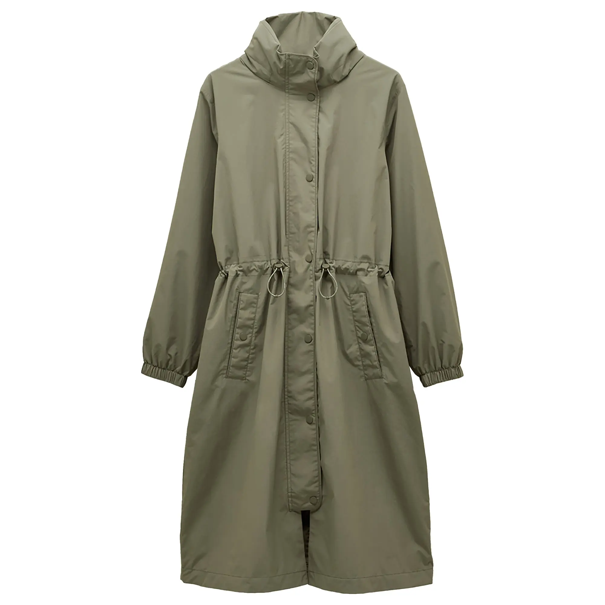 Product image 1 of 12 of Joules Women's Hensley Longline Waterproof Coat with Packable Hood - Khaki Green