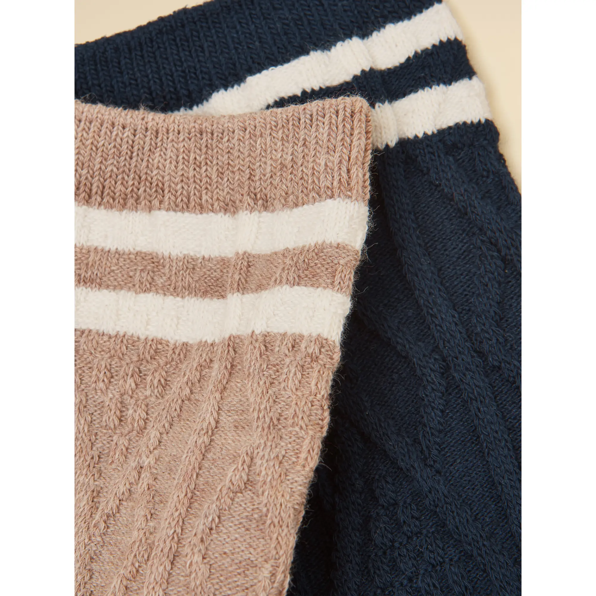 Product image 2 of 3 of Joules Women's Cable Knit Tennis Socks 2 Pack UK 4-8 - Oat / Navy