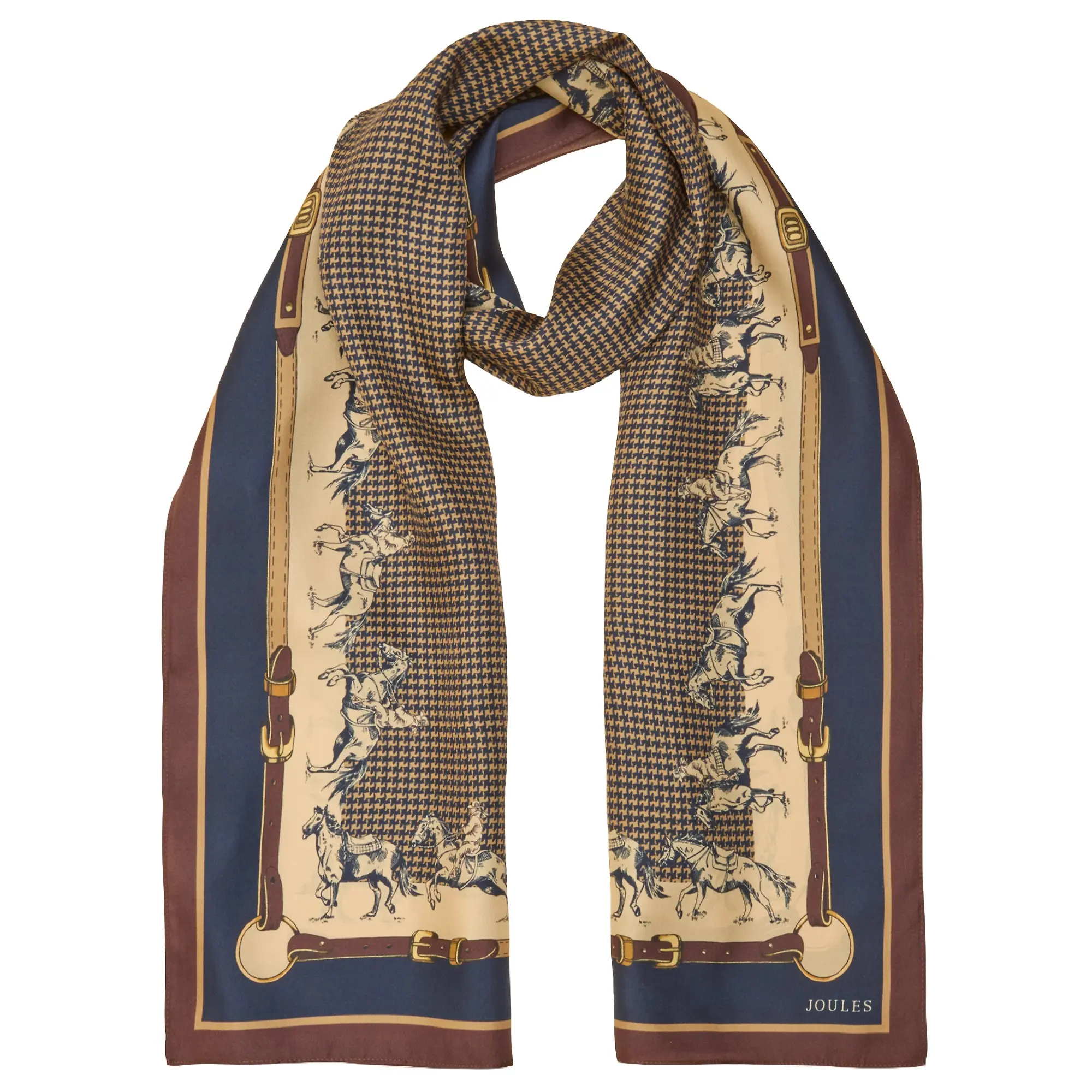 Product image 1 of 5 of Joules Women's Windsor Equestrian Print Silk Rectangle Scarf - Navy & Beige