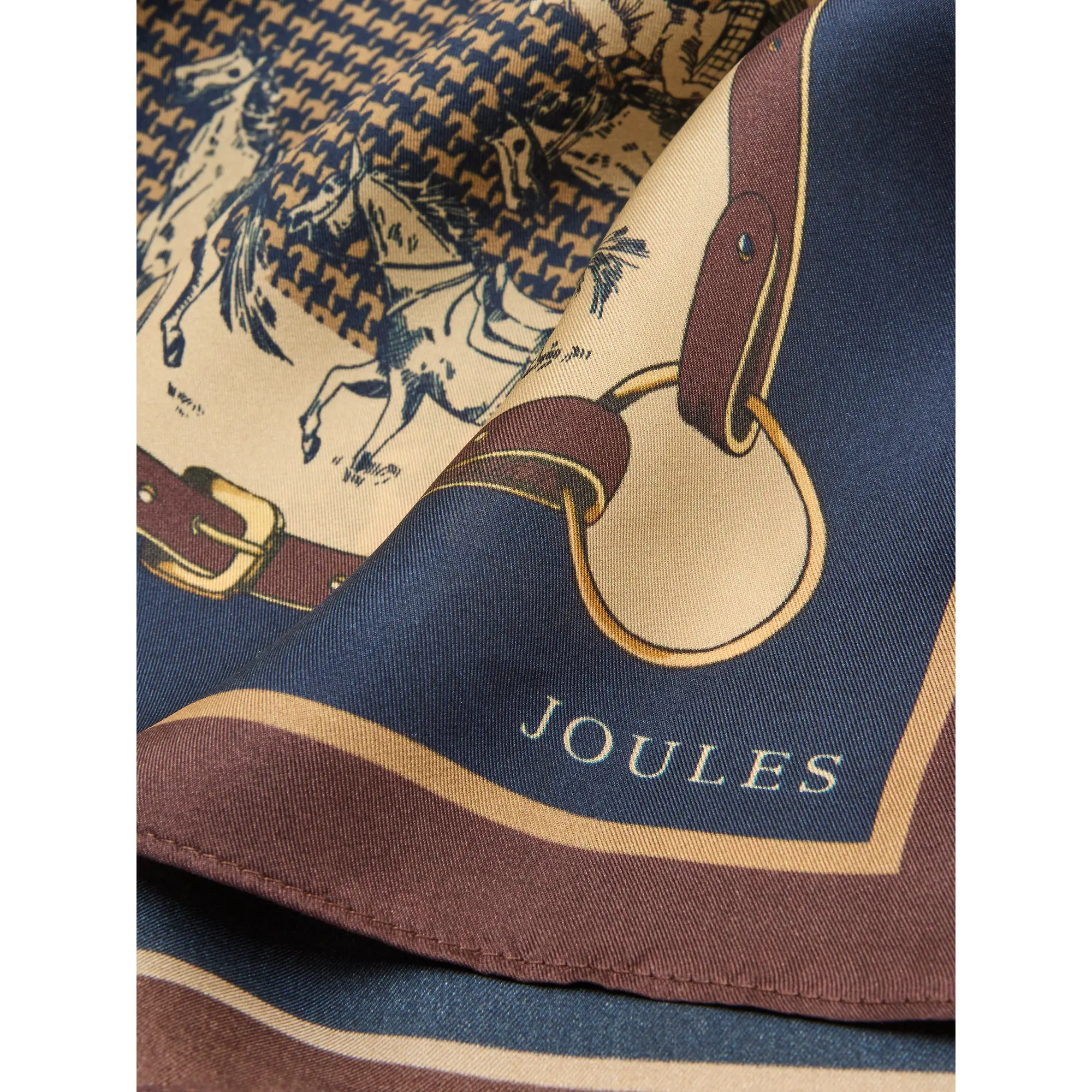 Product image 5 of 5 of Joules Women's Windsor Equestrian Print Silk Rectangle Scarf - Navy & Beige