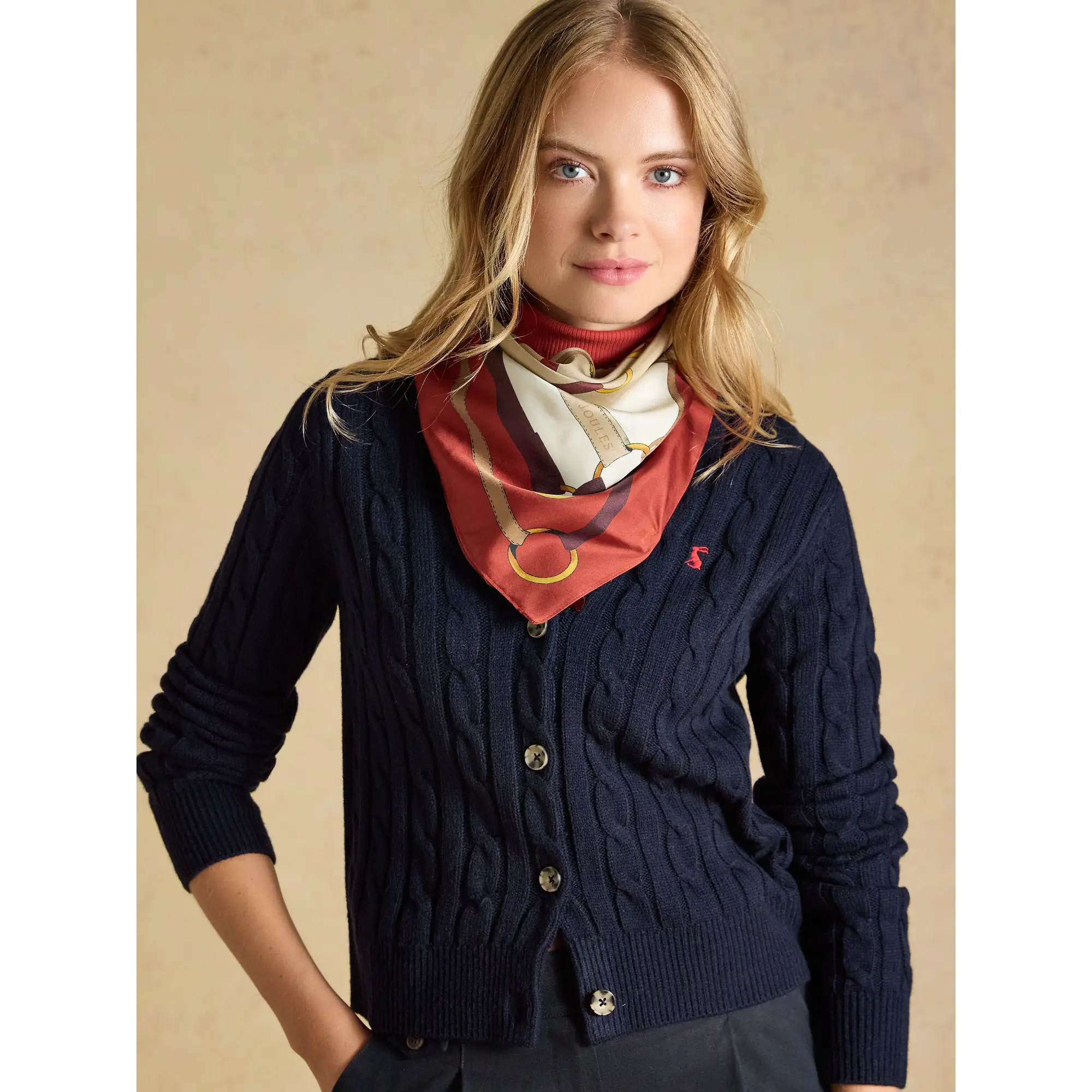 Product image 2 of 7 of Joules Women's Bloomfield Silk Square Scarf - Burnt Orange Bridle