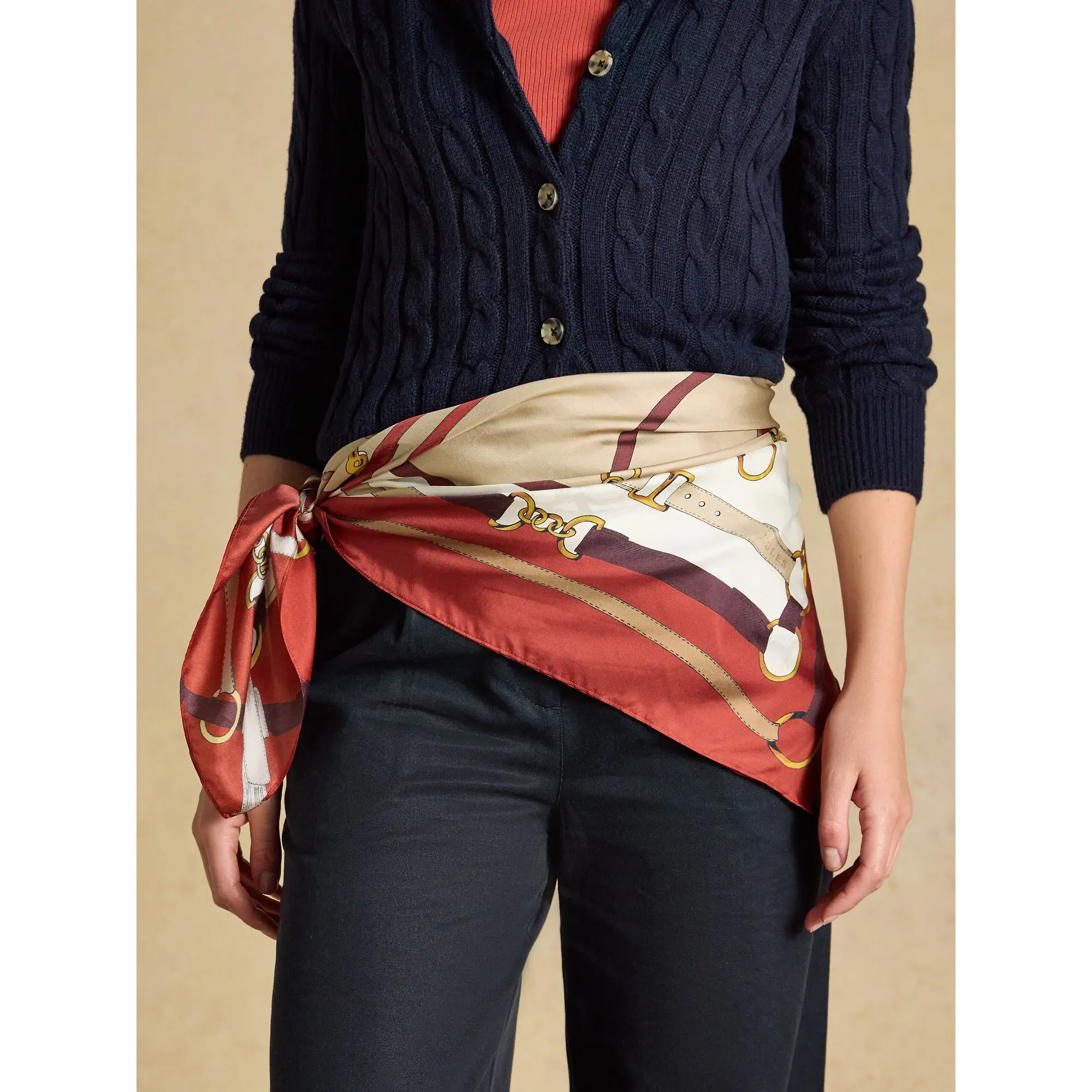 Product image 3 of 7 of Joules Women's Bloomfield Silk Square Scarf - Burnt Orange Bridle
