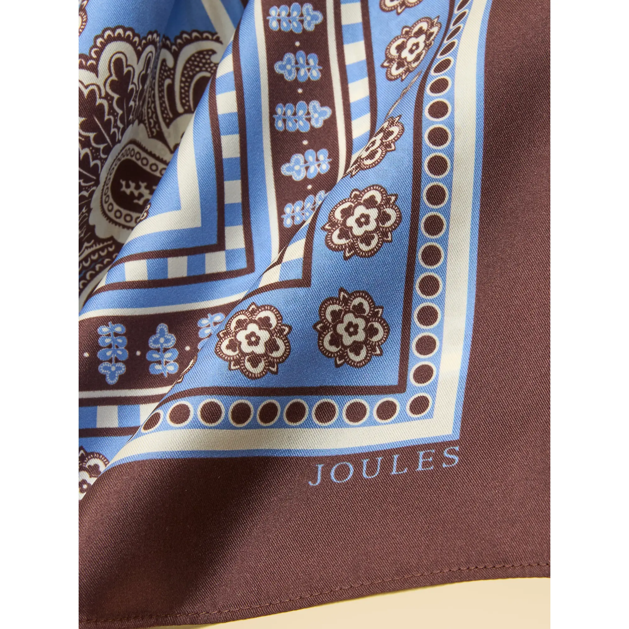 Product image 6 of 6 of Joules Women's Bloomfield Silk Square Scarf - Blue / Brown Floral