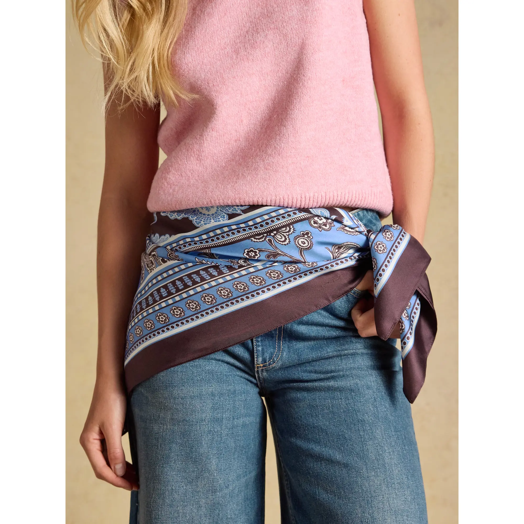 Product image 2 of 6 of Joules Women's Bloomfield Silk Square Scarf - Blue / Brown Floral