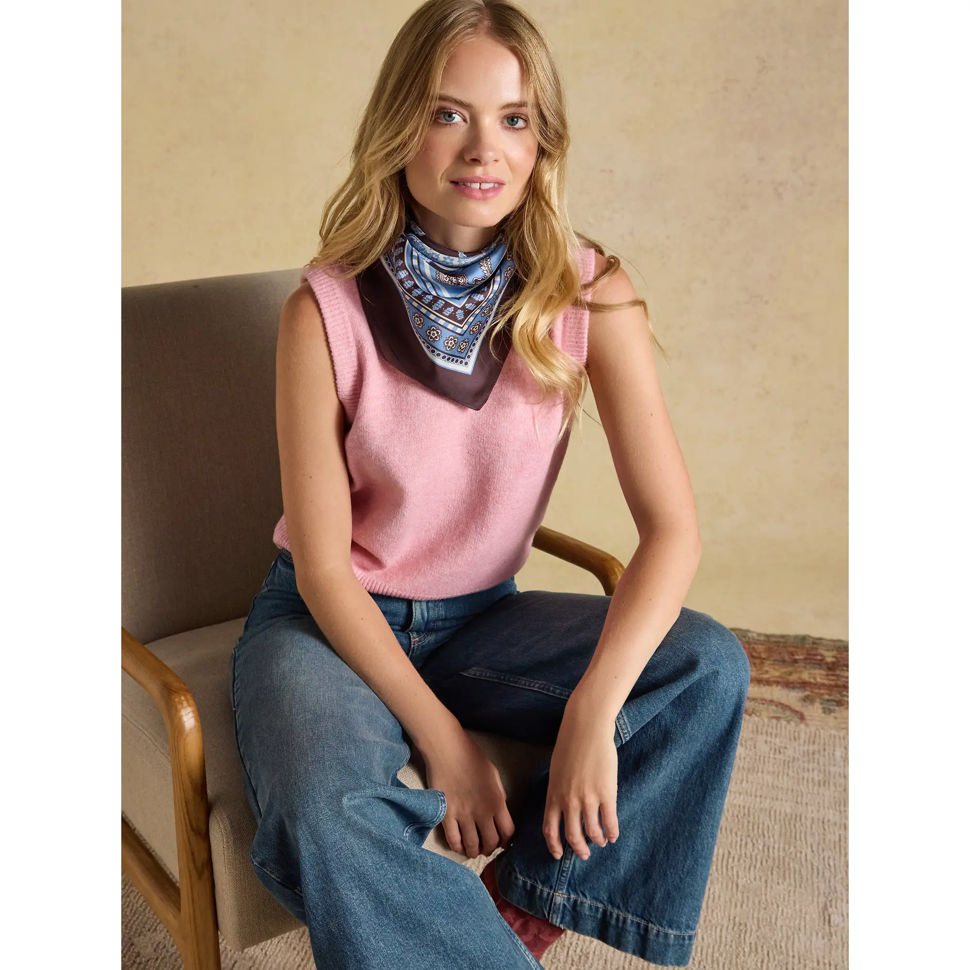 Product image 3 of 6 of Joules Women's Bloomfield Silk Square Scarf - Blue / Brown Floral