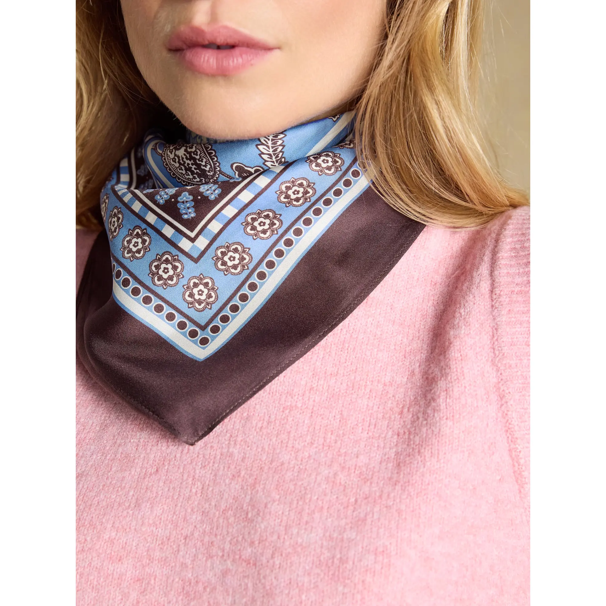 Product image 4 of 6 of Joules Women's Bloomfield Silk Square Scarf - Blue / Brown Floral