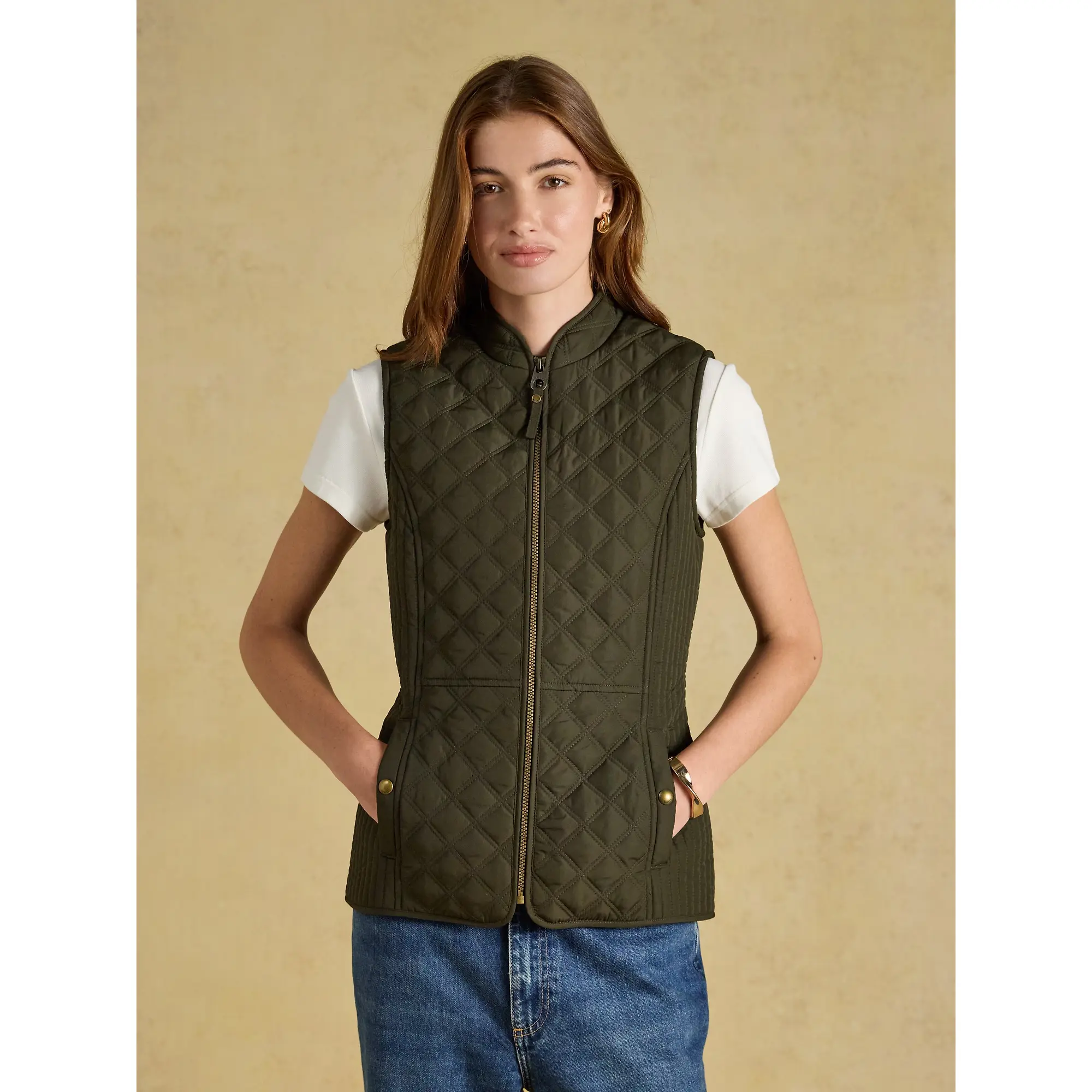 Product image 2 of 11 of Joules Women's Minx Showerproof Diamond Quilted Gilet - Rosemary Green