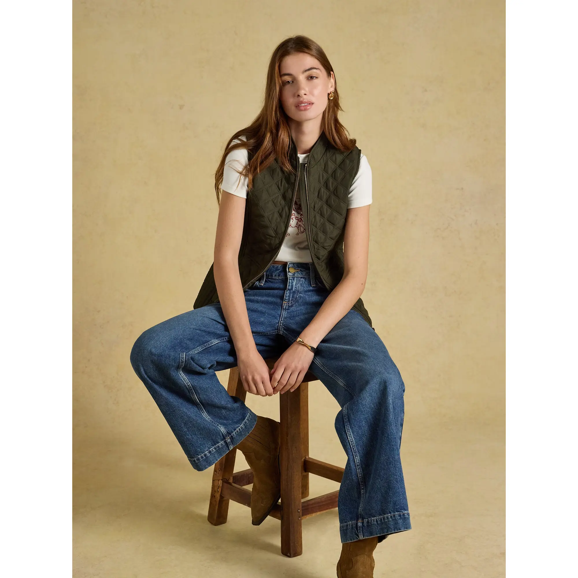 Product image 4 of 11 of Joules Women's Minx Showerproof Diamond Quilted Gilet - Rosemary Green