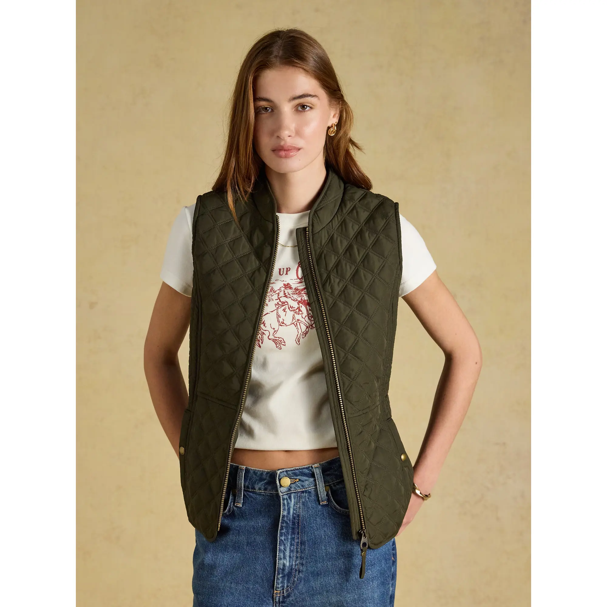 Product image 8 of 11 of Joules Women's Minx Showerproof Diamond Quilted Gilet - Rosemary Green
