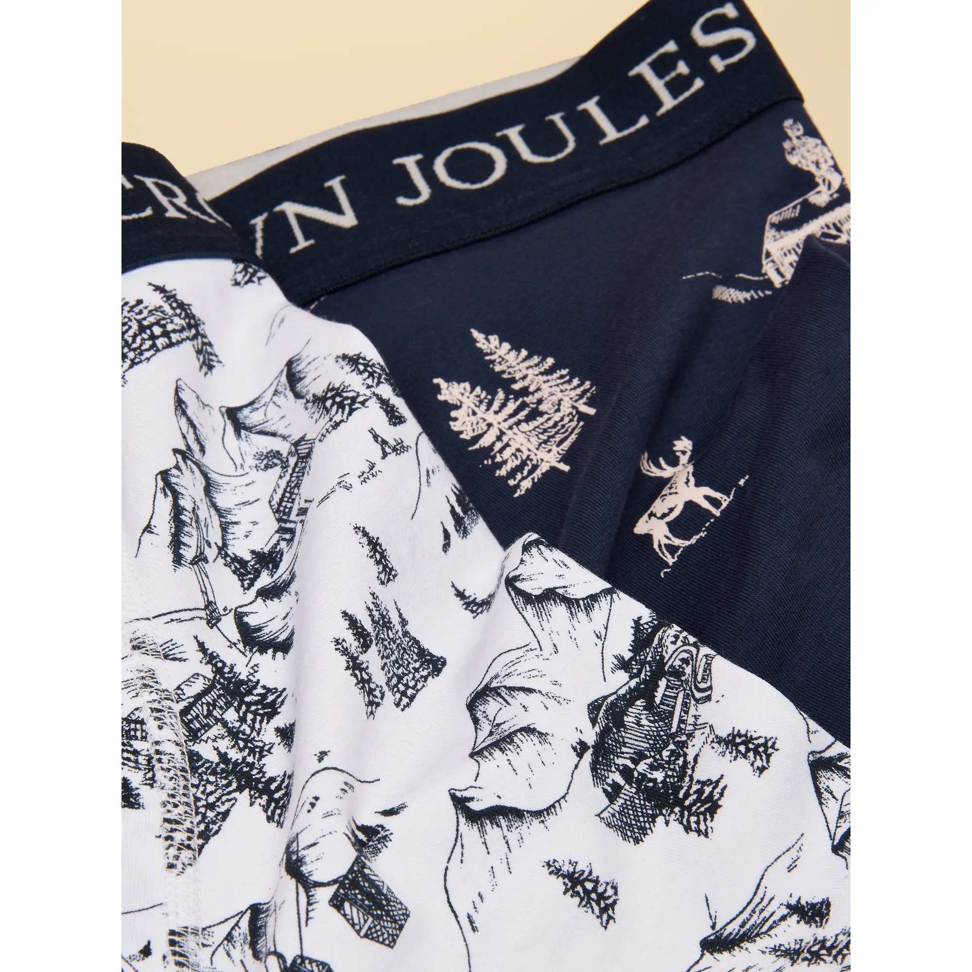 Product image 4 of 4 of Joules Men's Piste Again Cotton Jersey Boxer Shorts 2 Pack - Cream/Navy