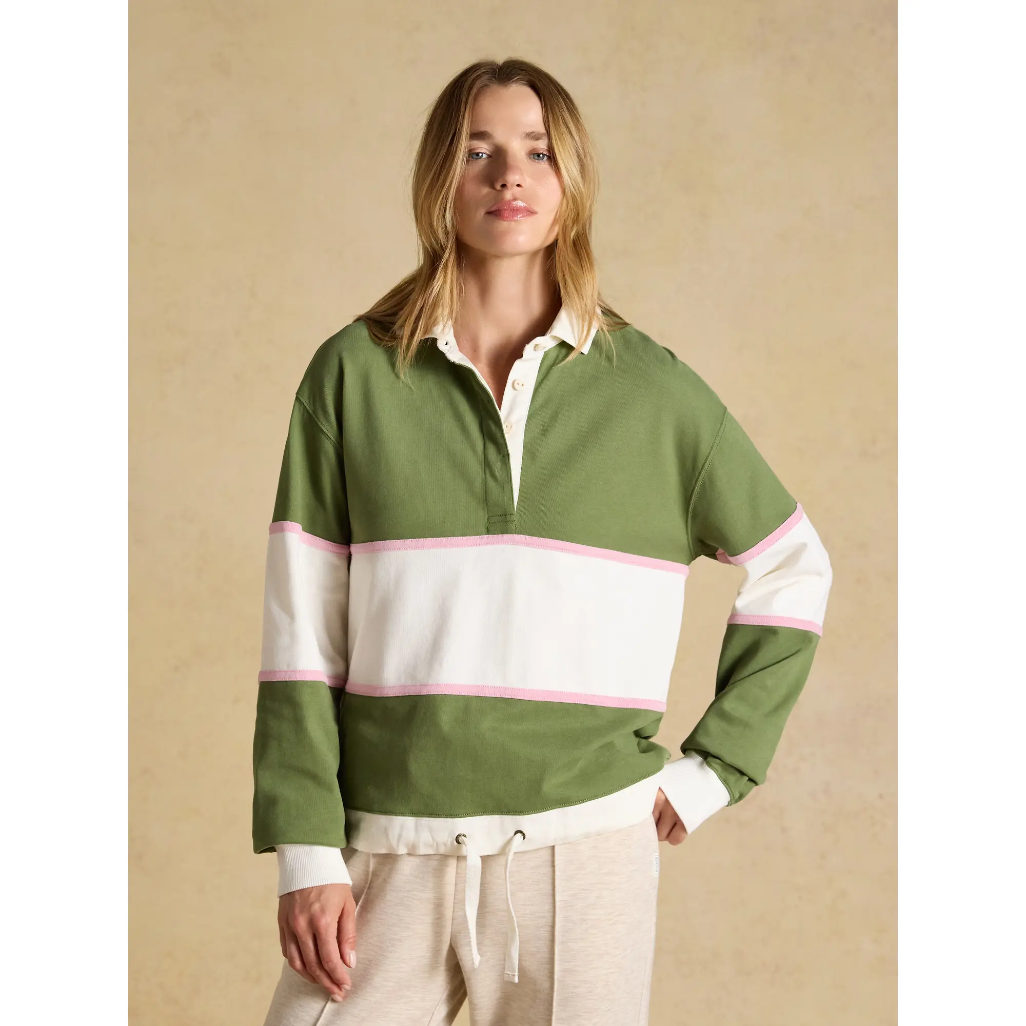 Product image 4 of 10 of Joules Women's Long Sleeve Cotton Collared Rugby Deckshirt - Green Striped