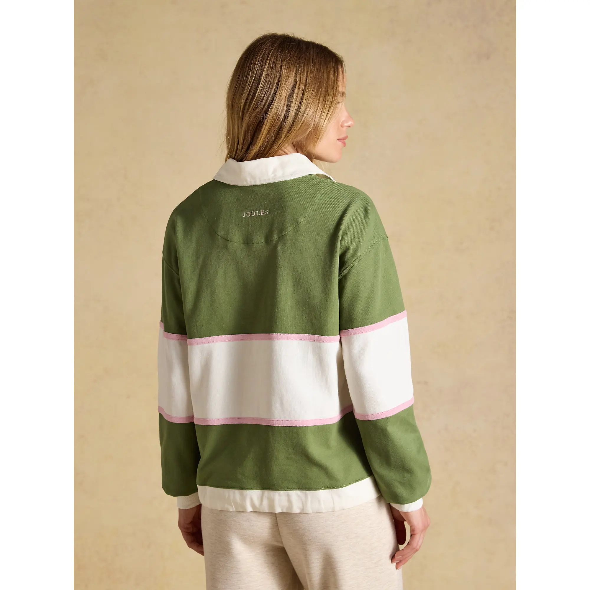 Product image 5 of 10 of Joules Women's Long Sleeve Cotton Collared Rugby Deckshirt - Green Striped