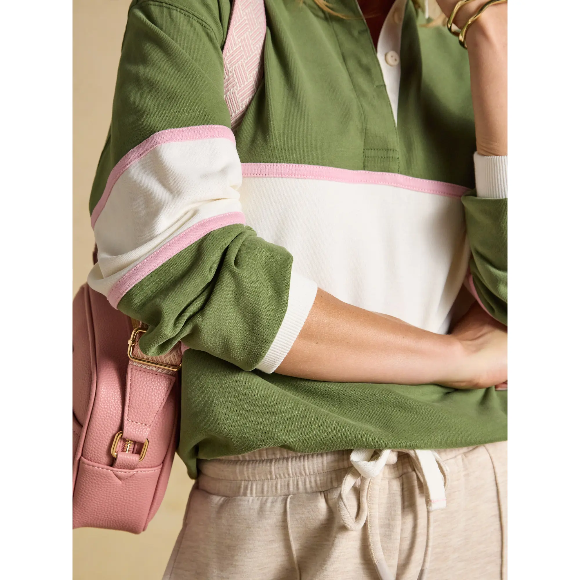 Product image 6 of 10 of Joules Women's Long Sleeve Cotton Collared Rugby Deckshirt - Green Striped