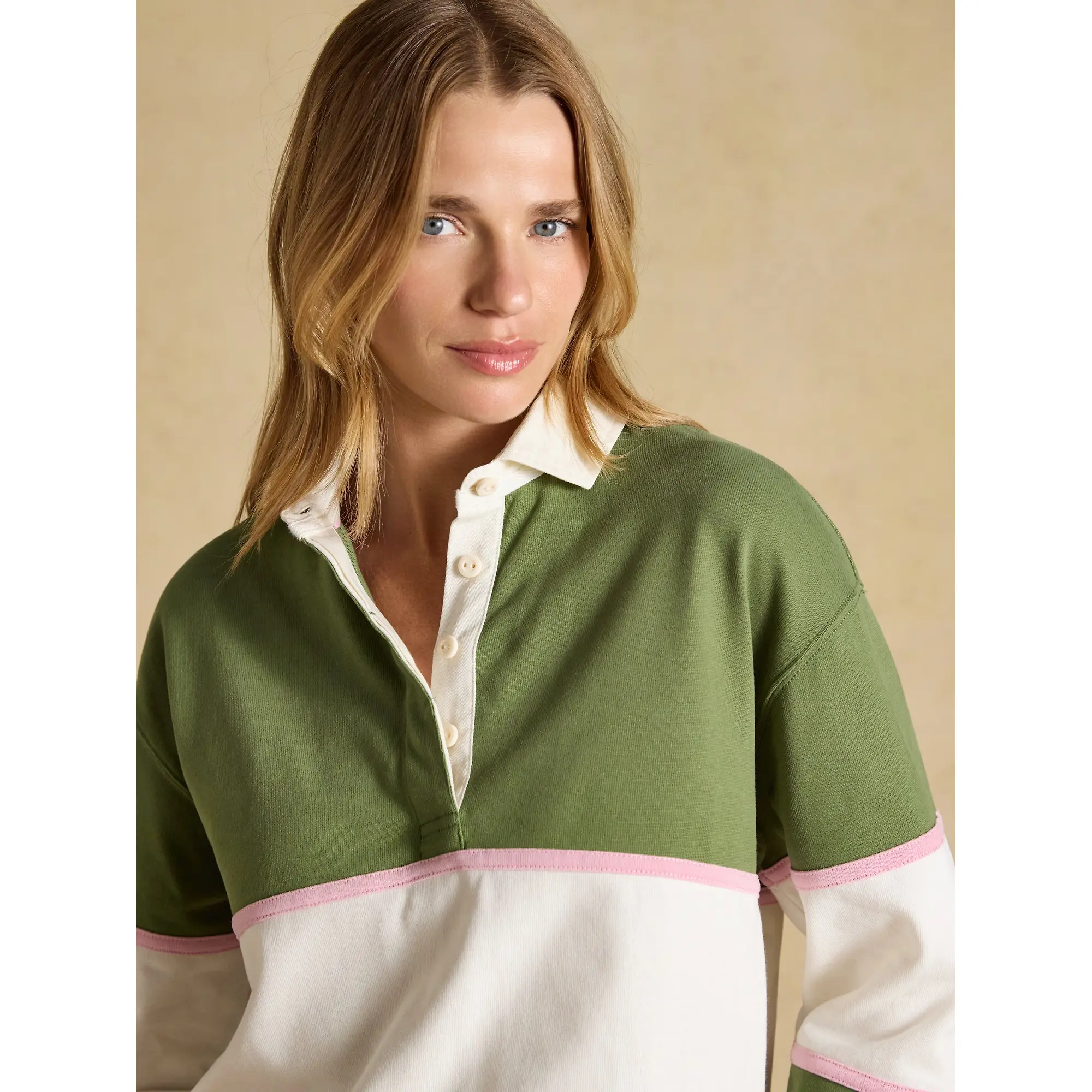 Product image 7 of 10 of Joules Women's Long Sleeve Cotton Collared Rugby Deckshirt - Green Striped