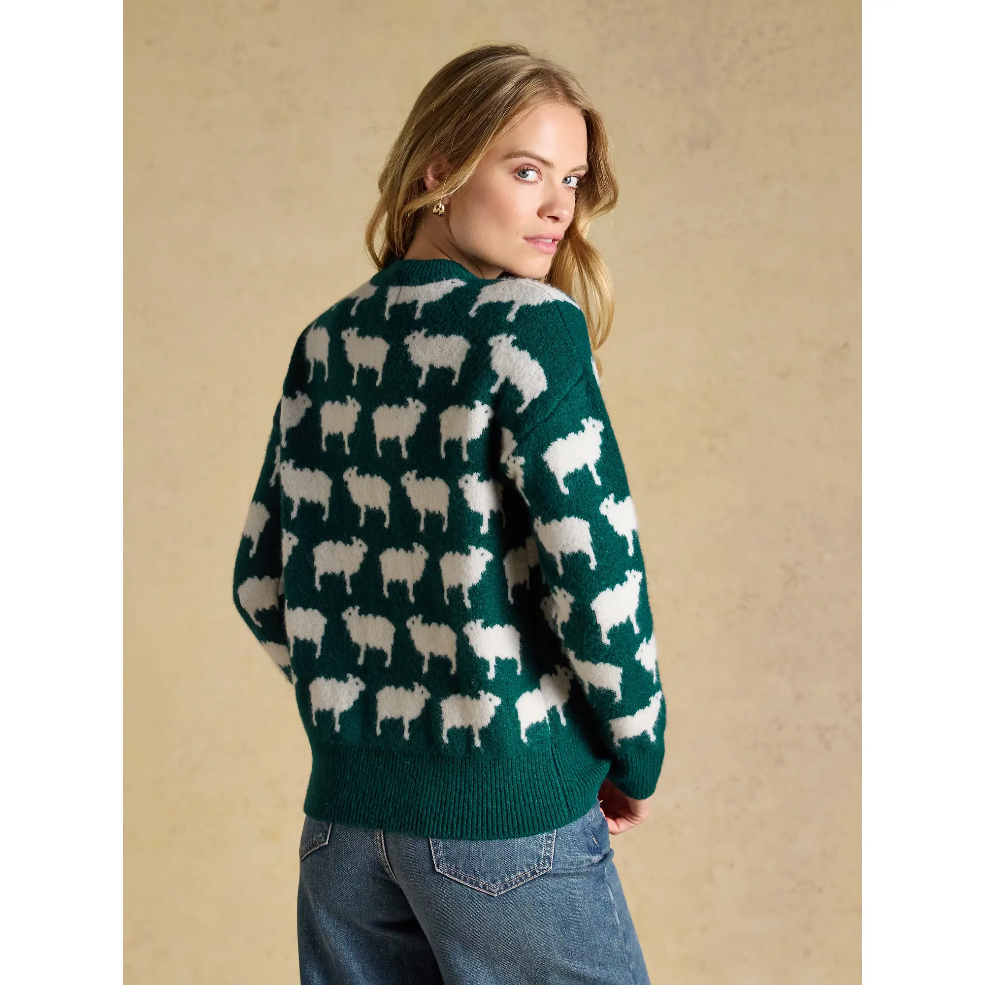 Product image 3 of 8 of Joules Women's Oh Flock It Sheep Icon Crew Neck Knitted Jumper - Green