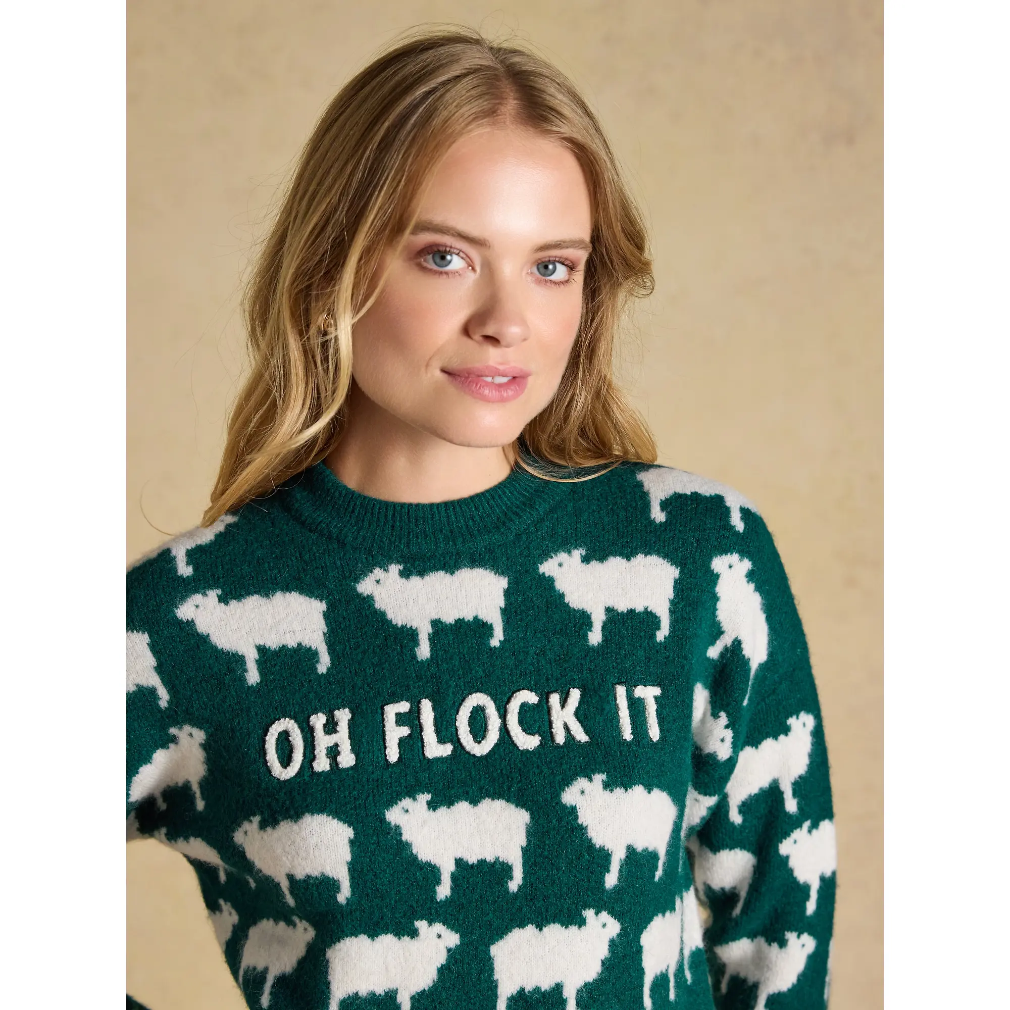 Product image 4 of 8 of Joules Women's Oh Flock It Sheep Icon Crew Neck Knitted Jumper - Green