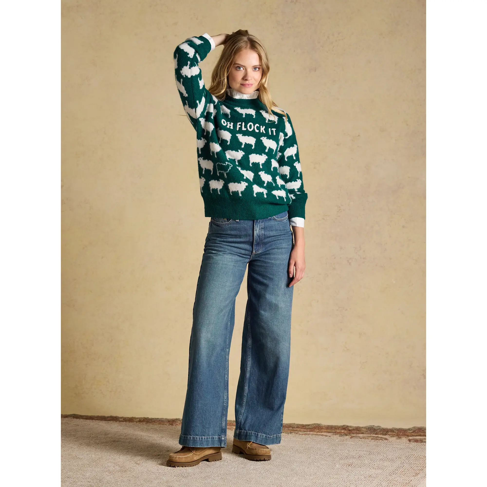 Product image 5 of 8 of Joules Women's Oh Flock It Sheep Icon Crew Neck Knitted Jumper - Green