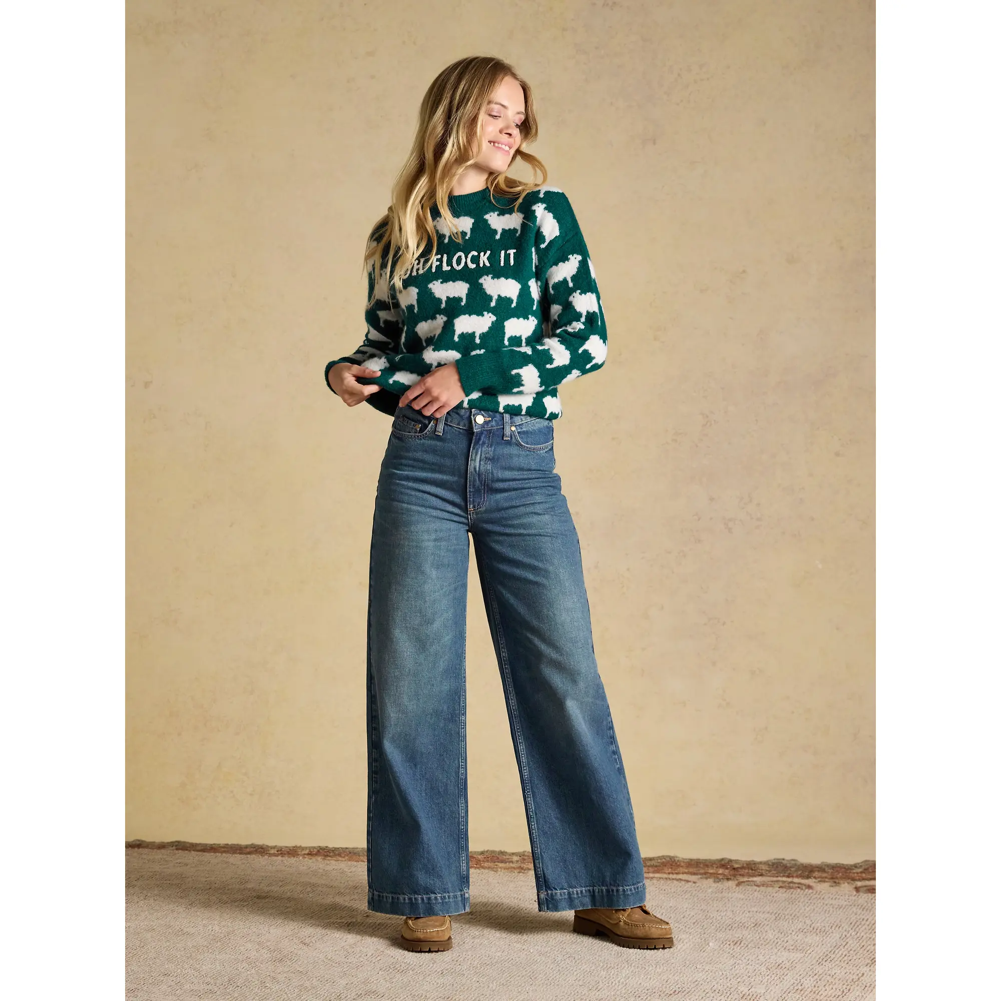 Product image 7 of 8 of Joules Women's Oh Flock It Sheep Icon Crew Neck Knitted Jumper - Green