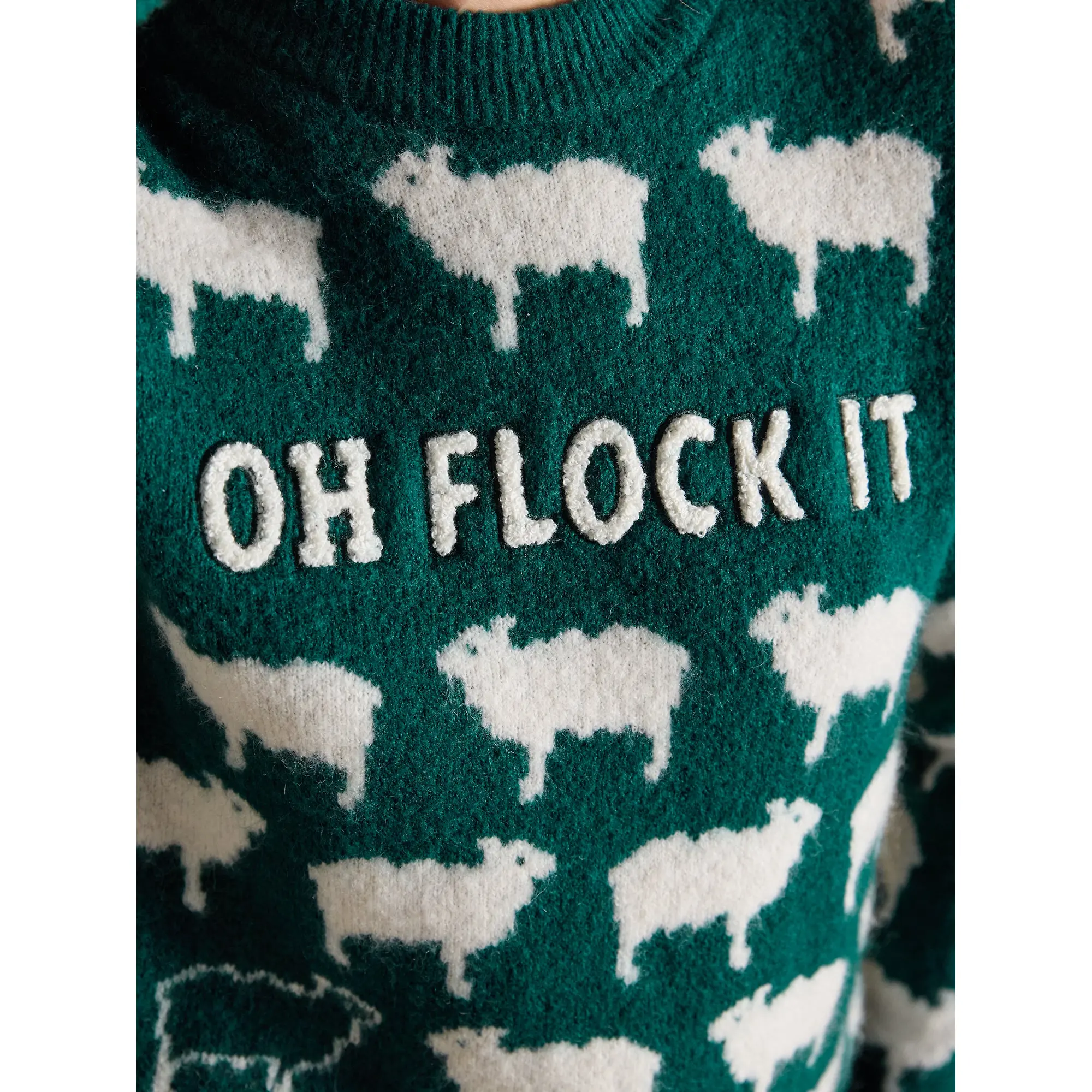 Product image 8 of 8 of Joules Women's Oh Flock It Sheep Icon Crew Neck Knitted Jumper - Green