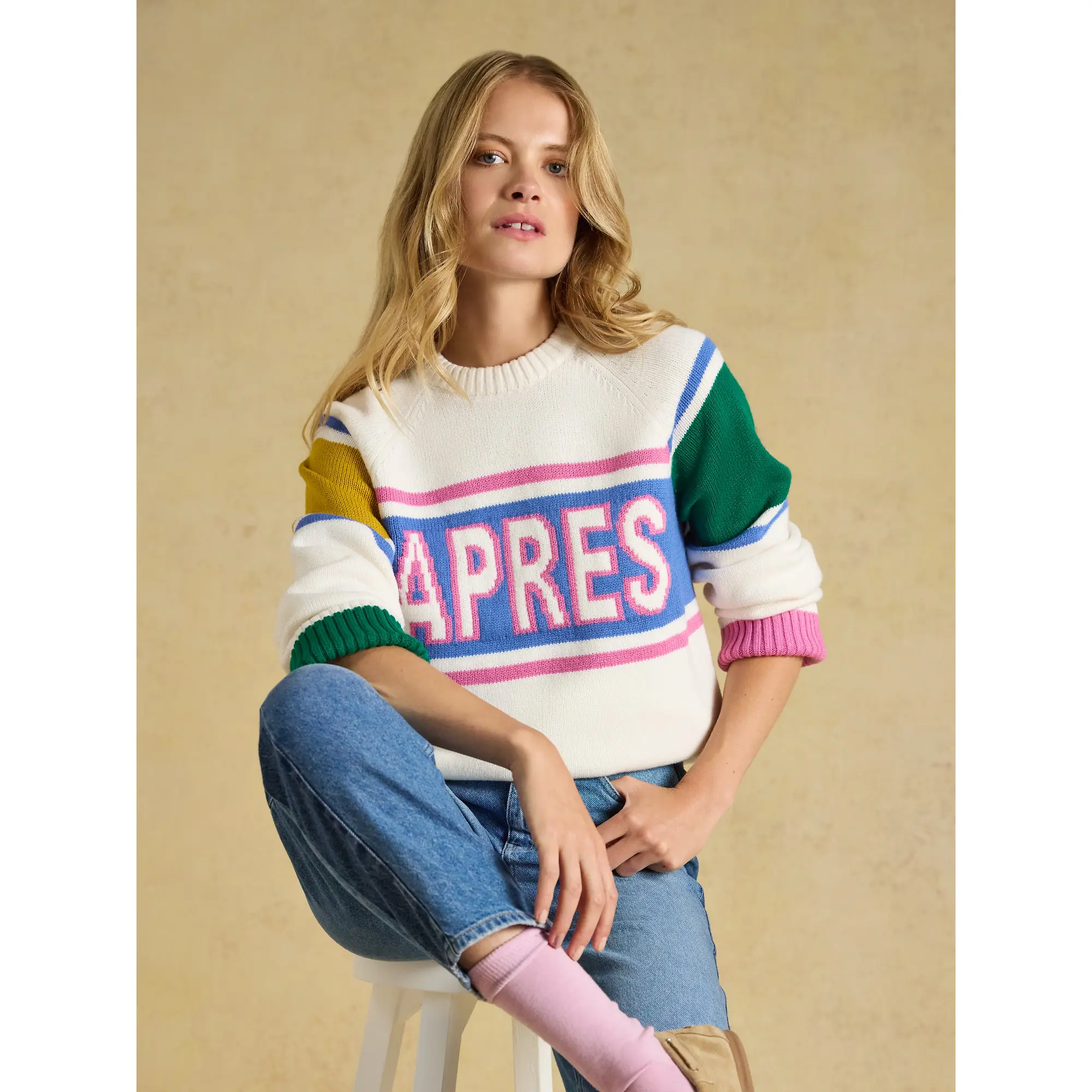 Product image 4 of 7 of Joules Women's Apres Colourblock Knitted Jumper - Cream