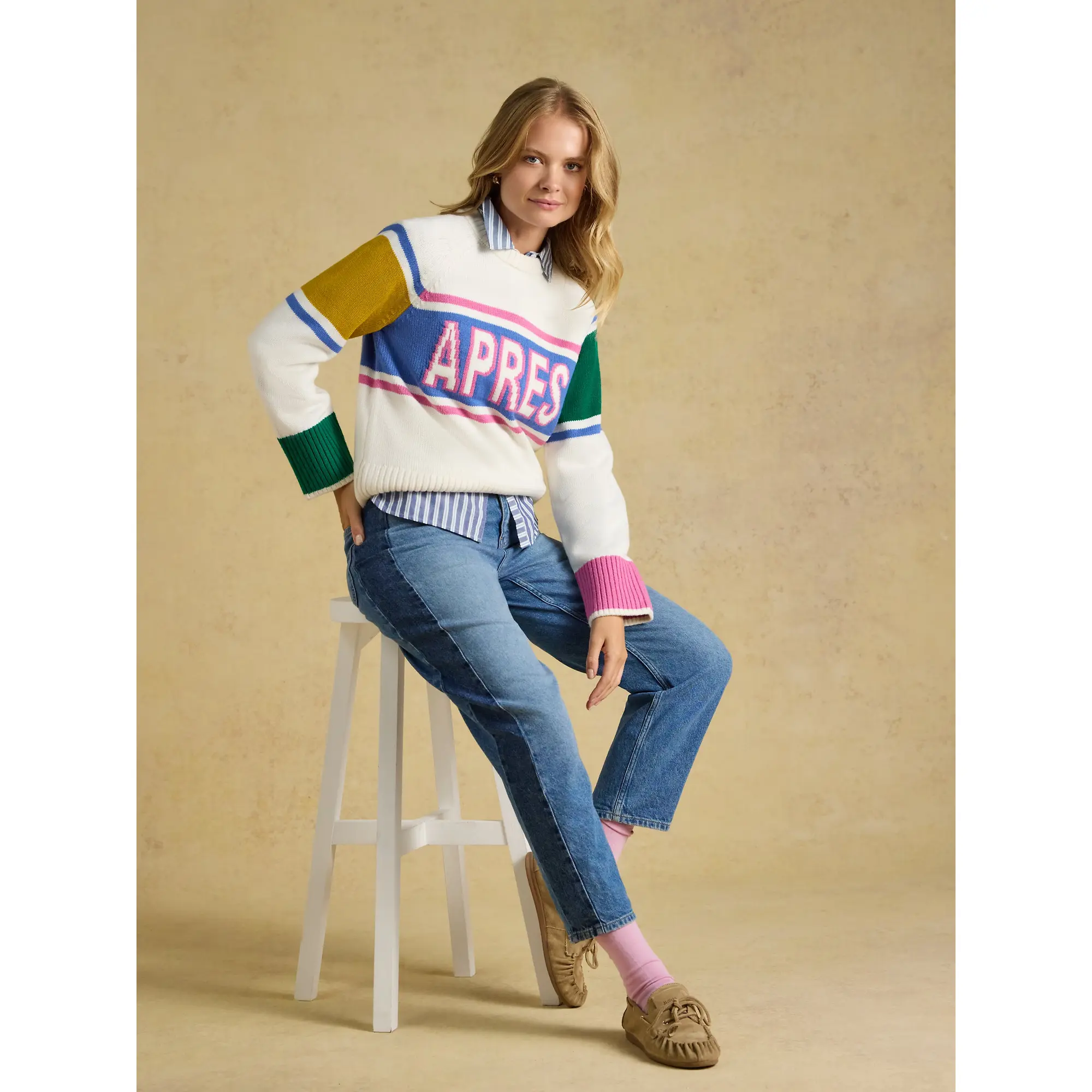 Product image 5 of 7 of Joules Women's Apres Colourblock Knitted Jumper - Cream
