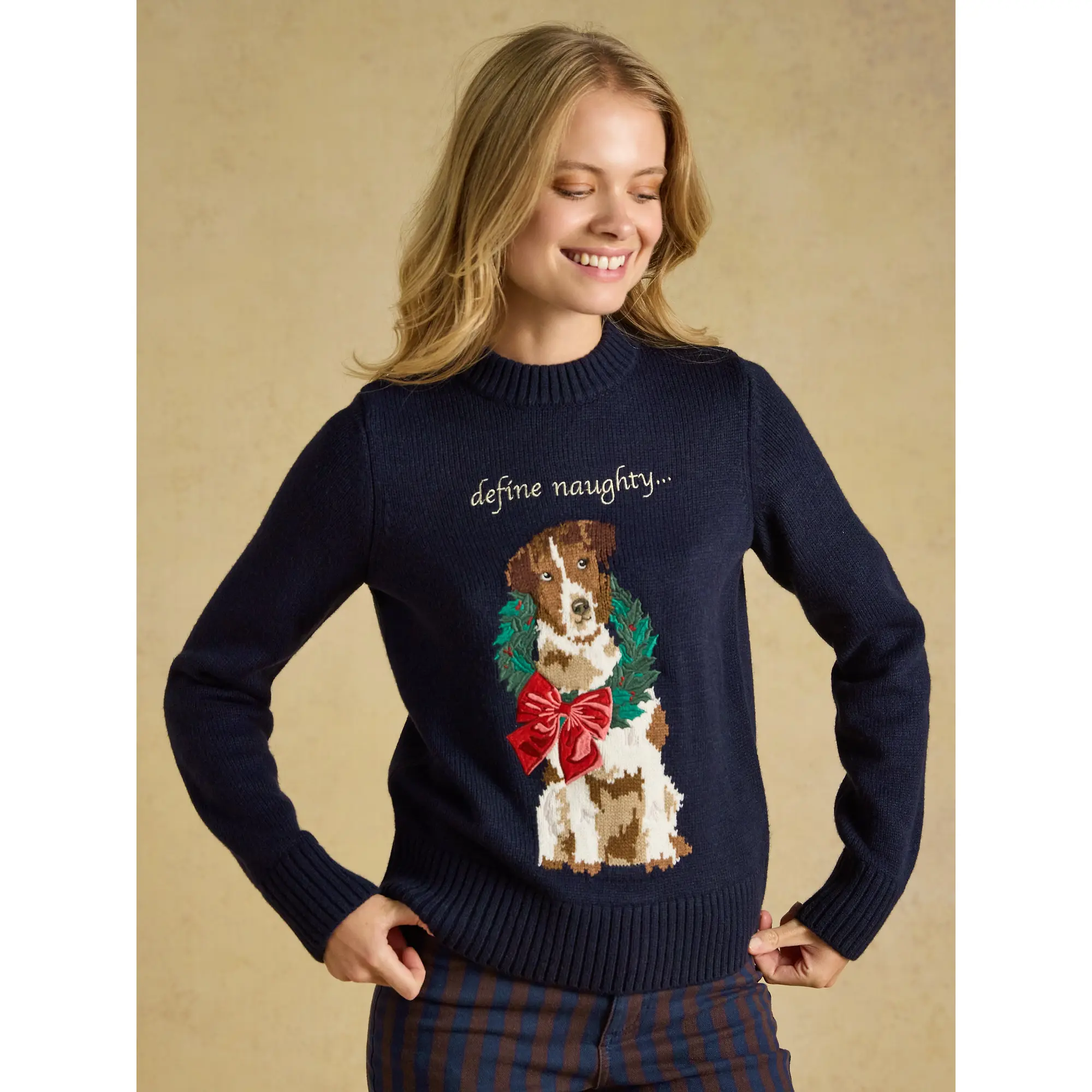 Product image 2 of 7 of Joules Women's Noelle Crew Neck Knitted Christmas Jumper - Dog Navy