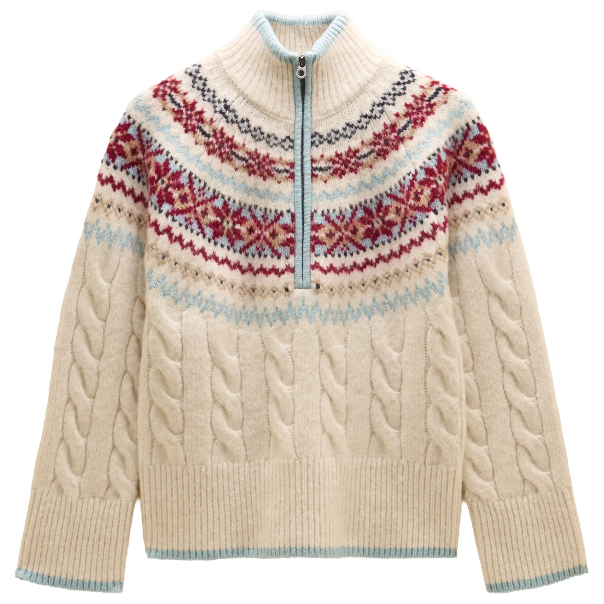 Product image 1 of 7 of Joules Women's Cable Knit Fair Isle Half Zip Jumper - Cream
