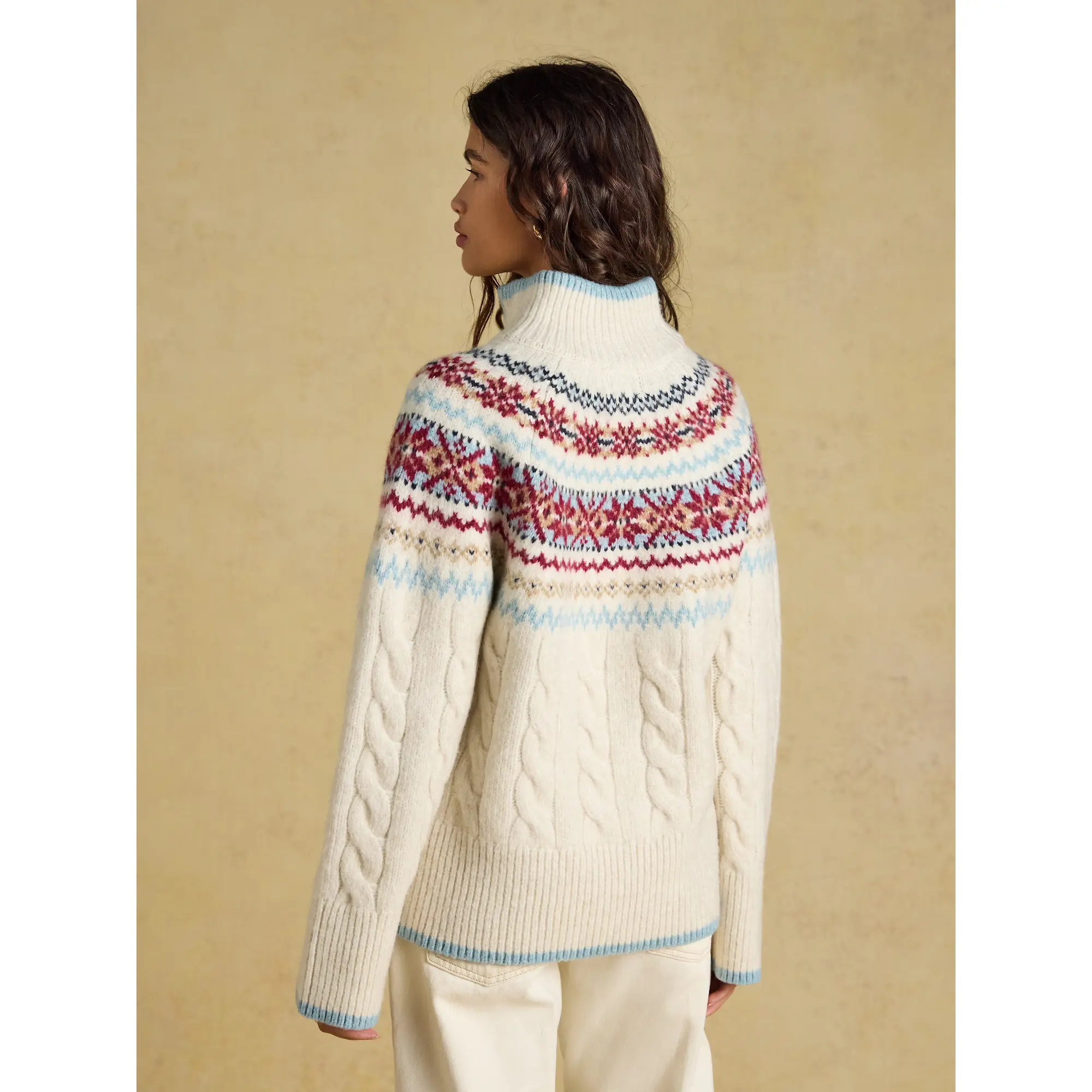 Product image 3 of 7 of Joules Women's Cable Knit Fair Isle Half Zip Jumper - Cream
