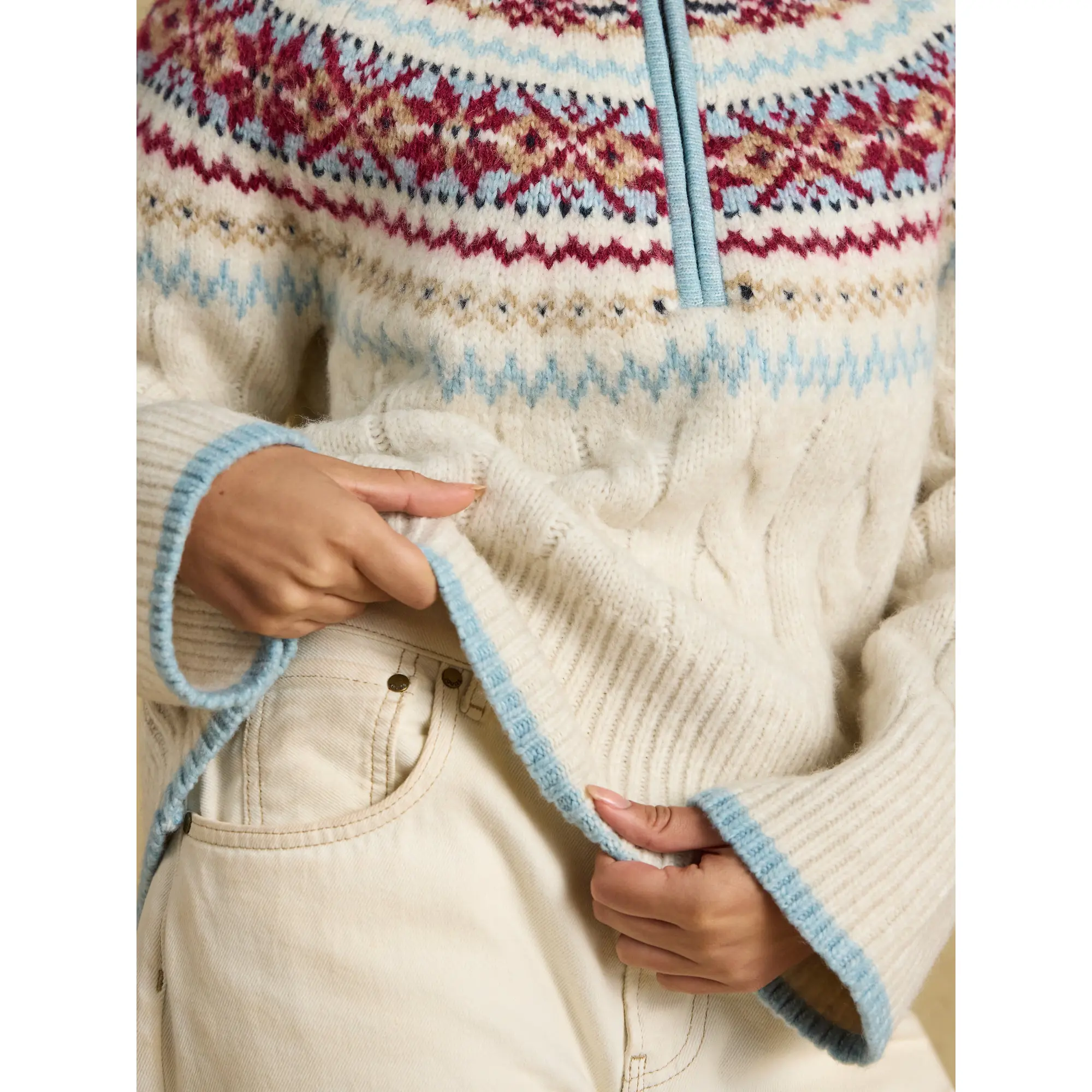 Product image 5 of 7 of Joules Women's Cable Knit Fair Isle Half Zip Jumper - Cream
