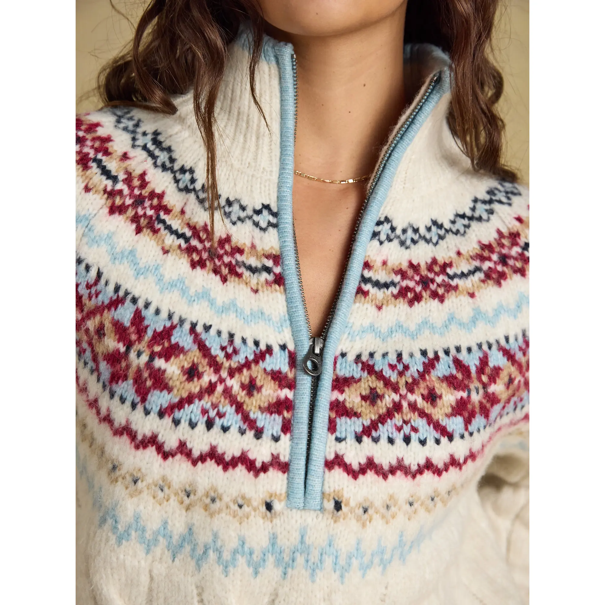 Product image 7 of 7 of Joules Women's Cable Knit Fair Isle Half Zip Jumper - Cream